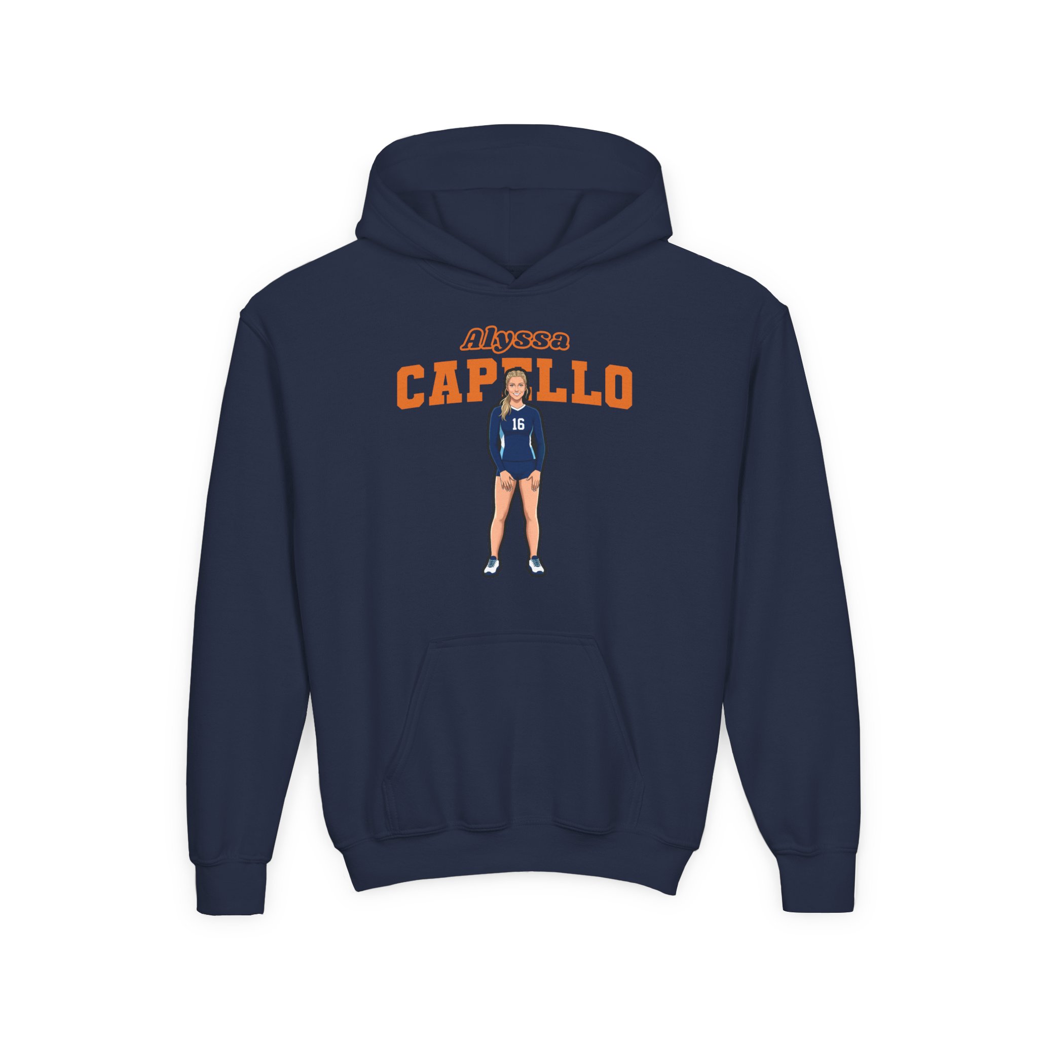 Youth Hoodie — character_name_arch in Navy