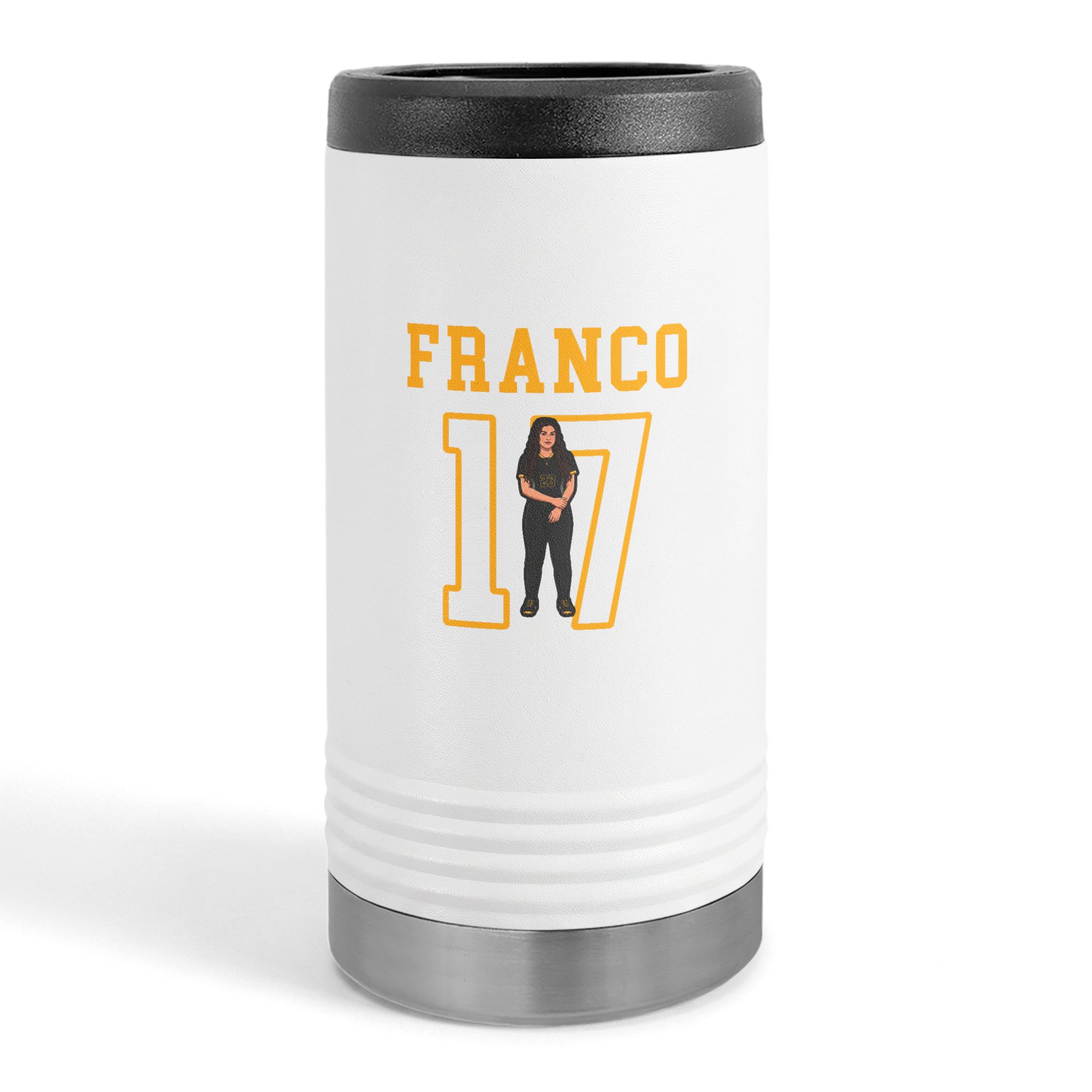 Slim Stainless Can Cooler — character_shirsey in White