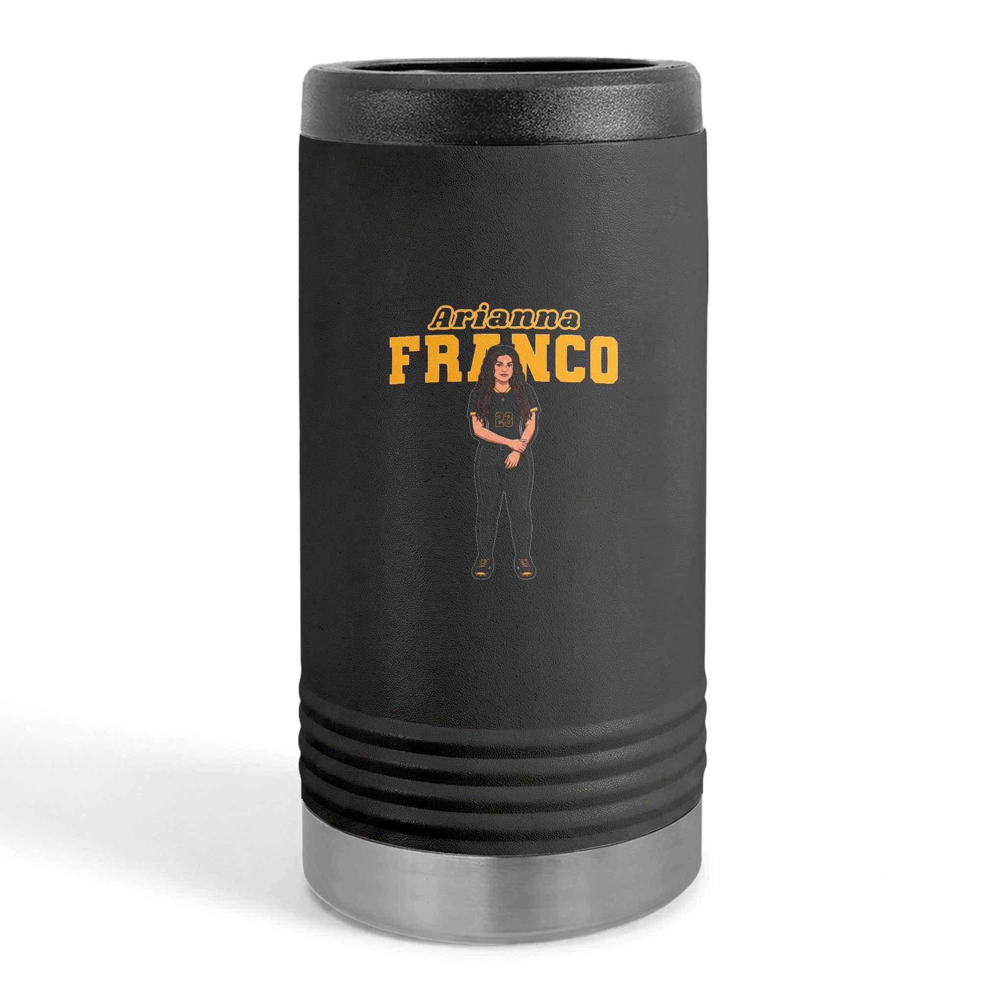 Slim Stainless Can Cooler — character_name_arch in Black