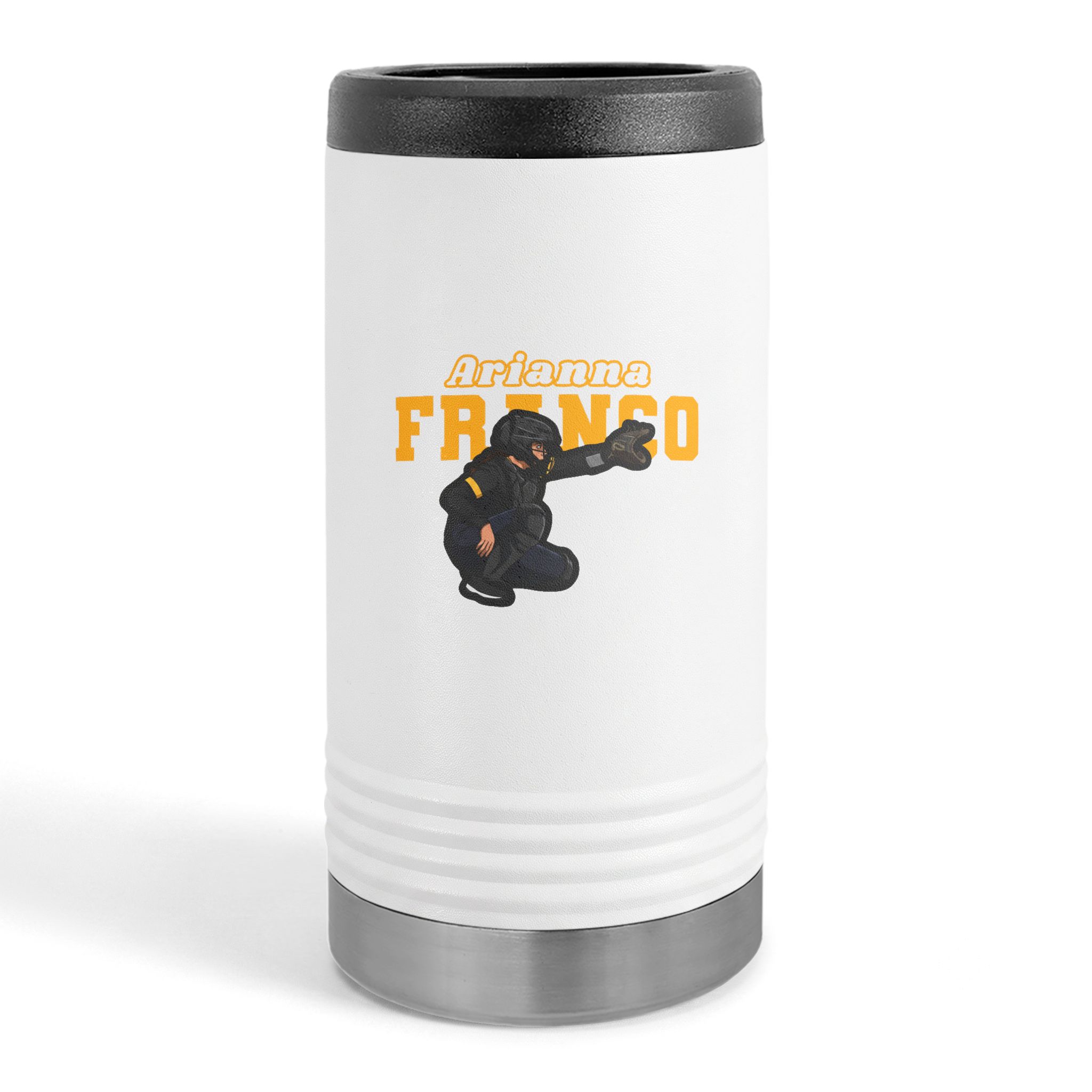 Slim Stainless Can Cooler — character_name_arch in White