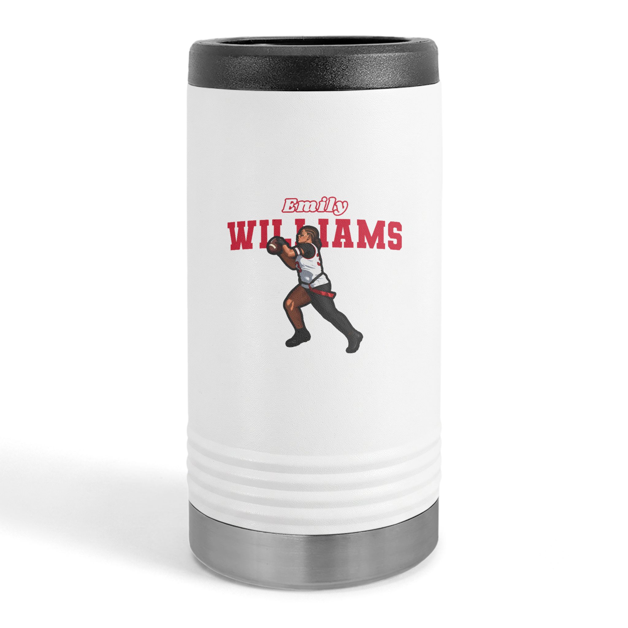 Slim Stainless Can Cooler — character_name_arch in White