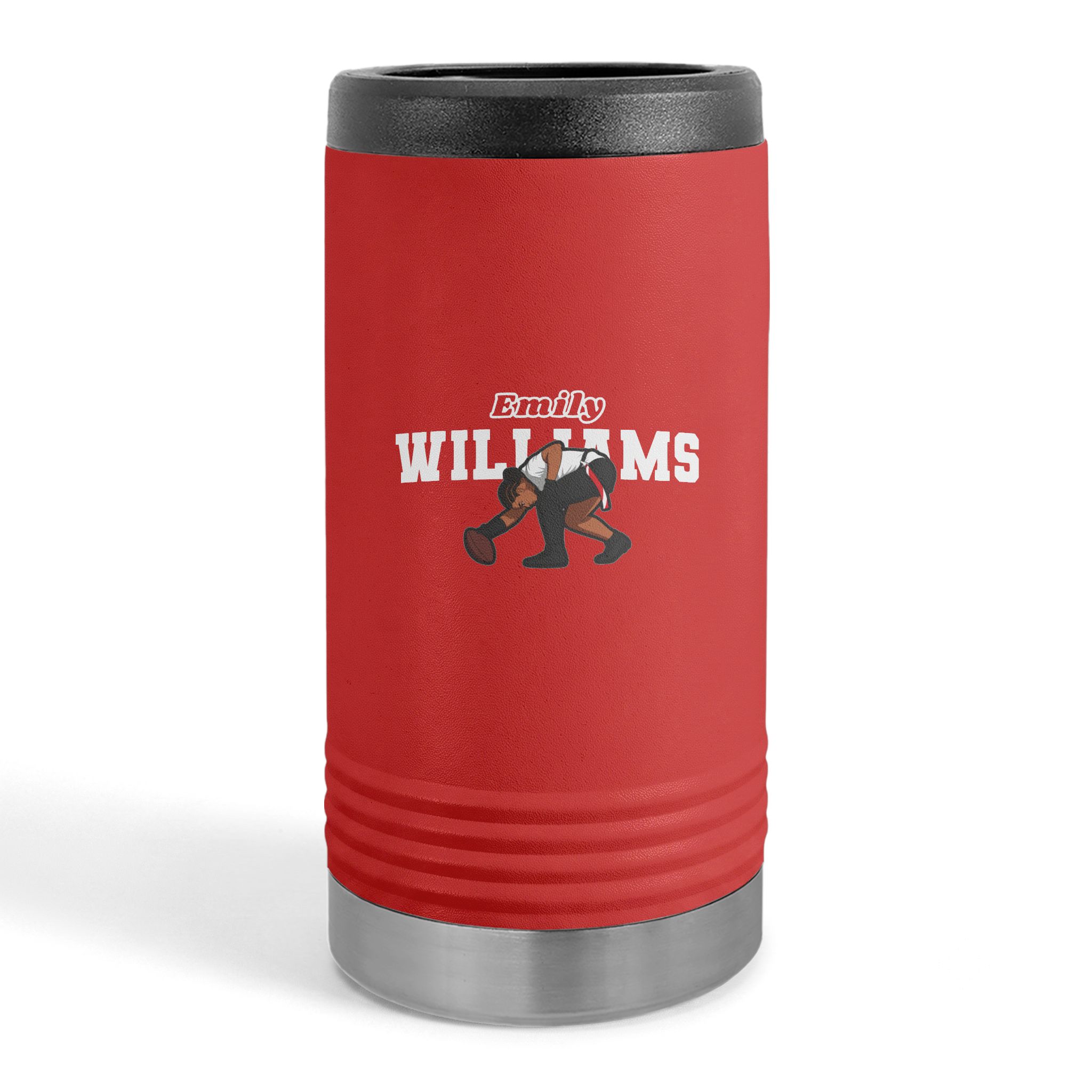 Slim Stainless Can Cooler — character_name_arch in Red