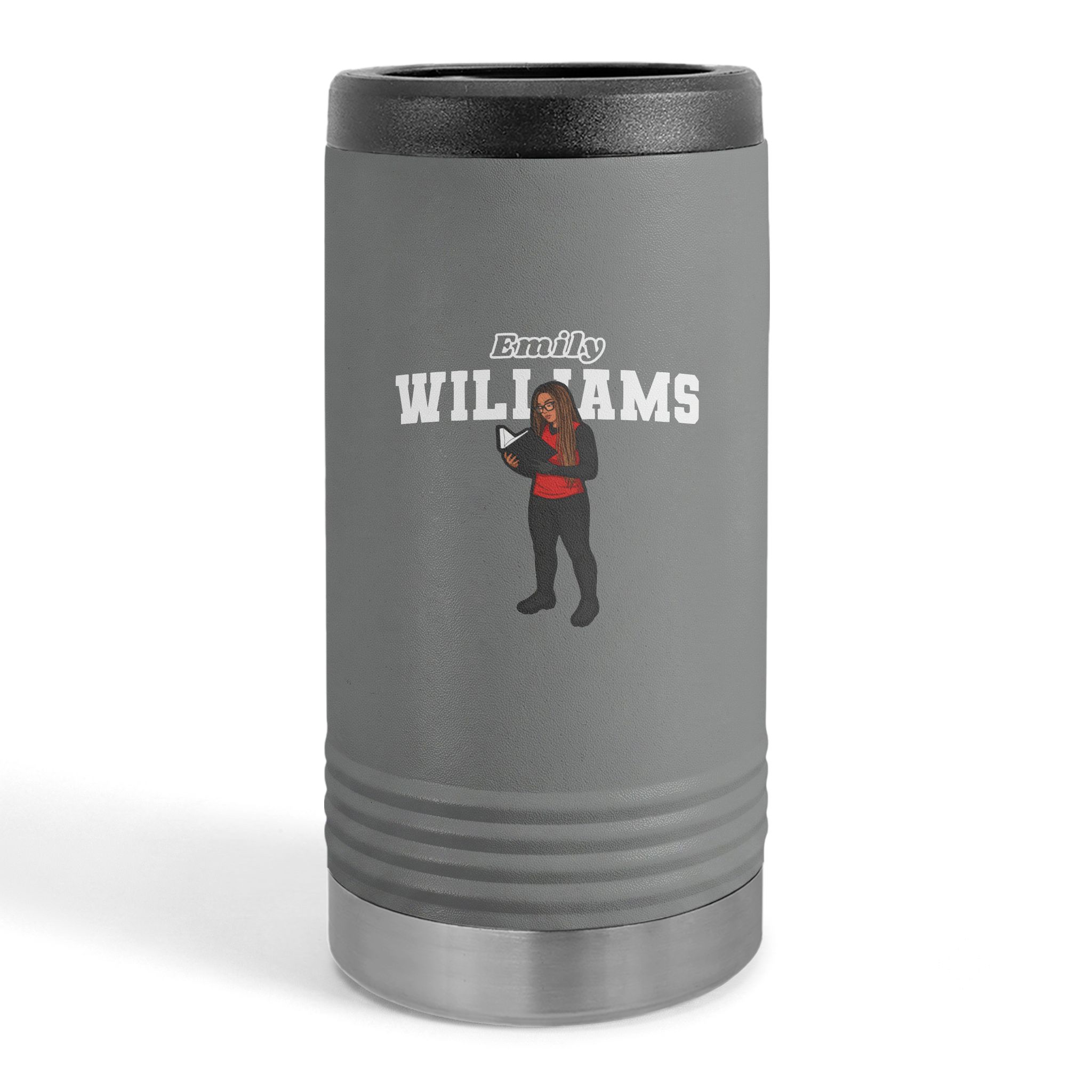 Slim Stainless Can Cooler — character_name_arch in Grey