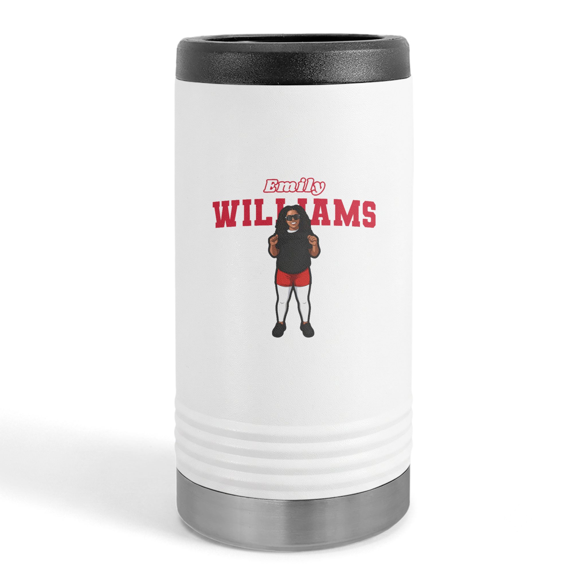 Slim Stainless Can Cooler — character_name_arch in White