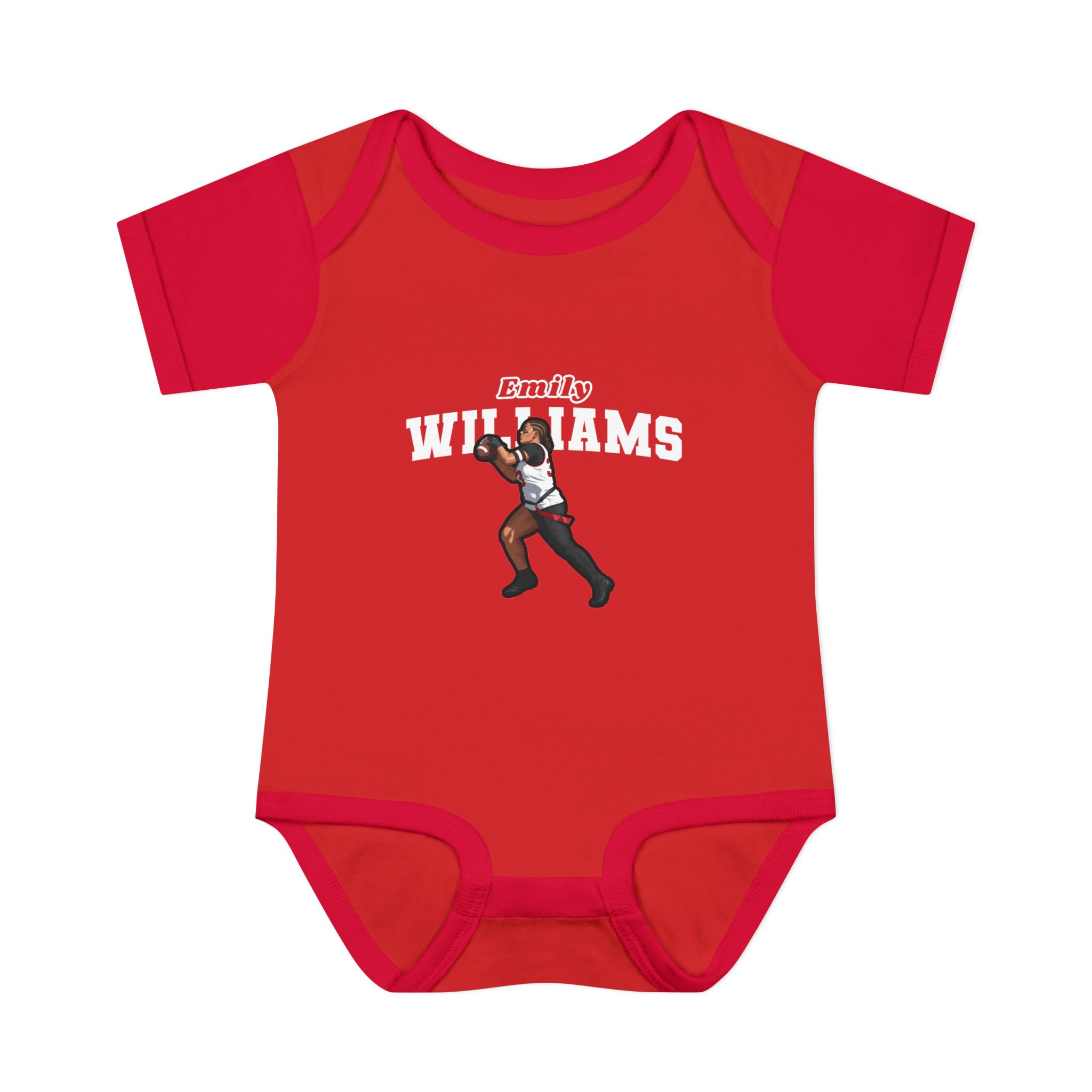 Baby Onesie — character_name_arch in Red