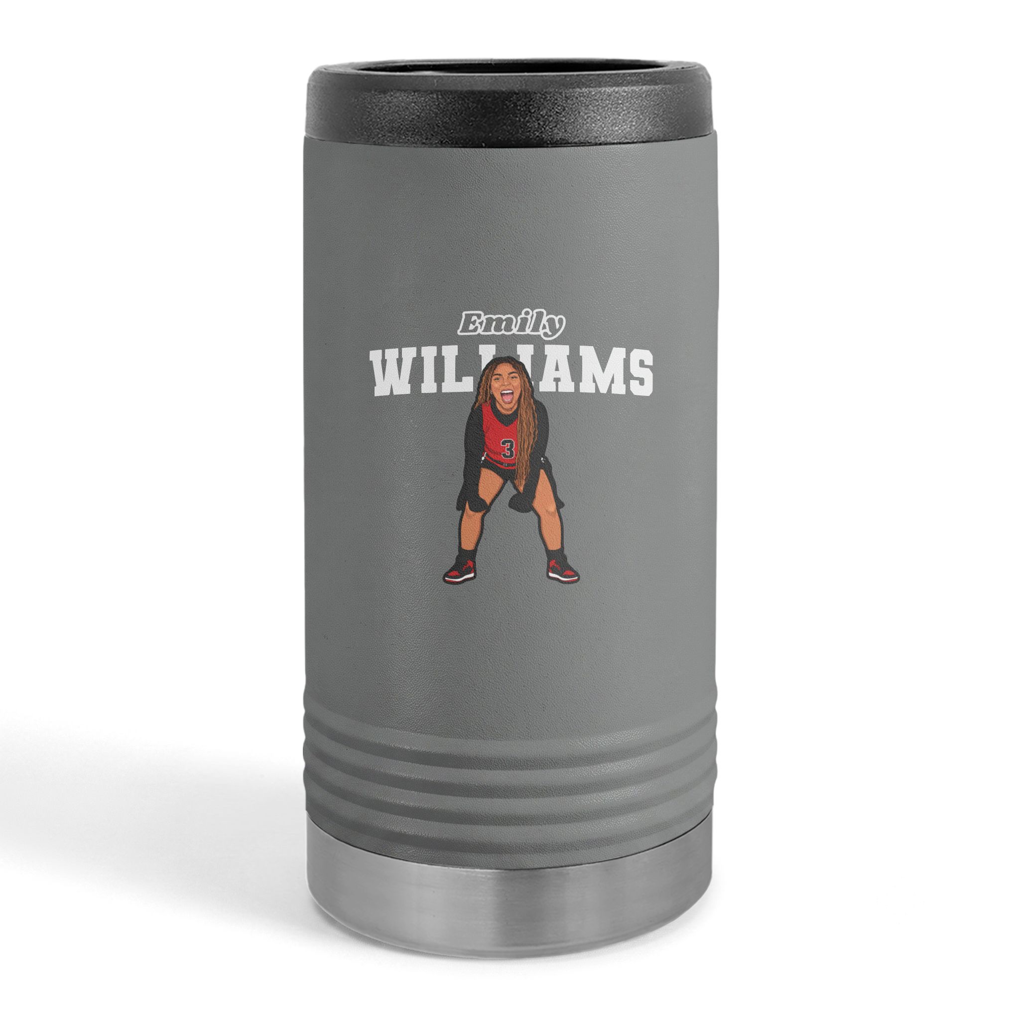 Slim Stainless Can Cooler — character_name_arch in Grey