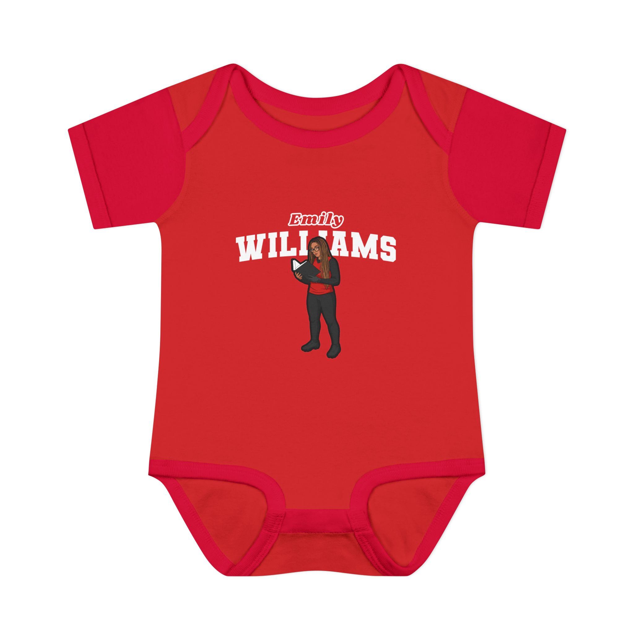 Baby Onesie — character_name_arch in Red