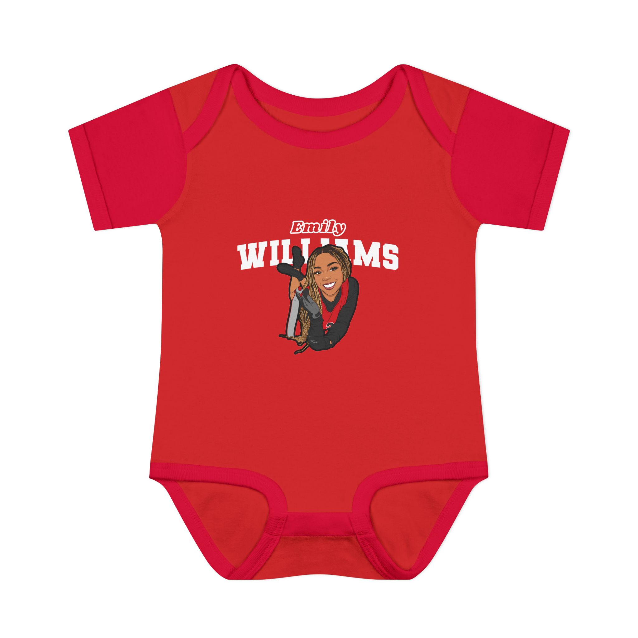 Baby Onesie — character_name_arch in Red