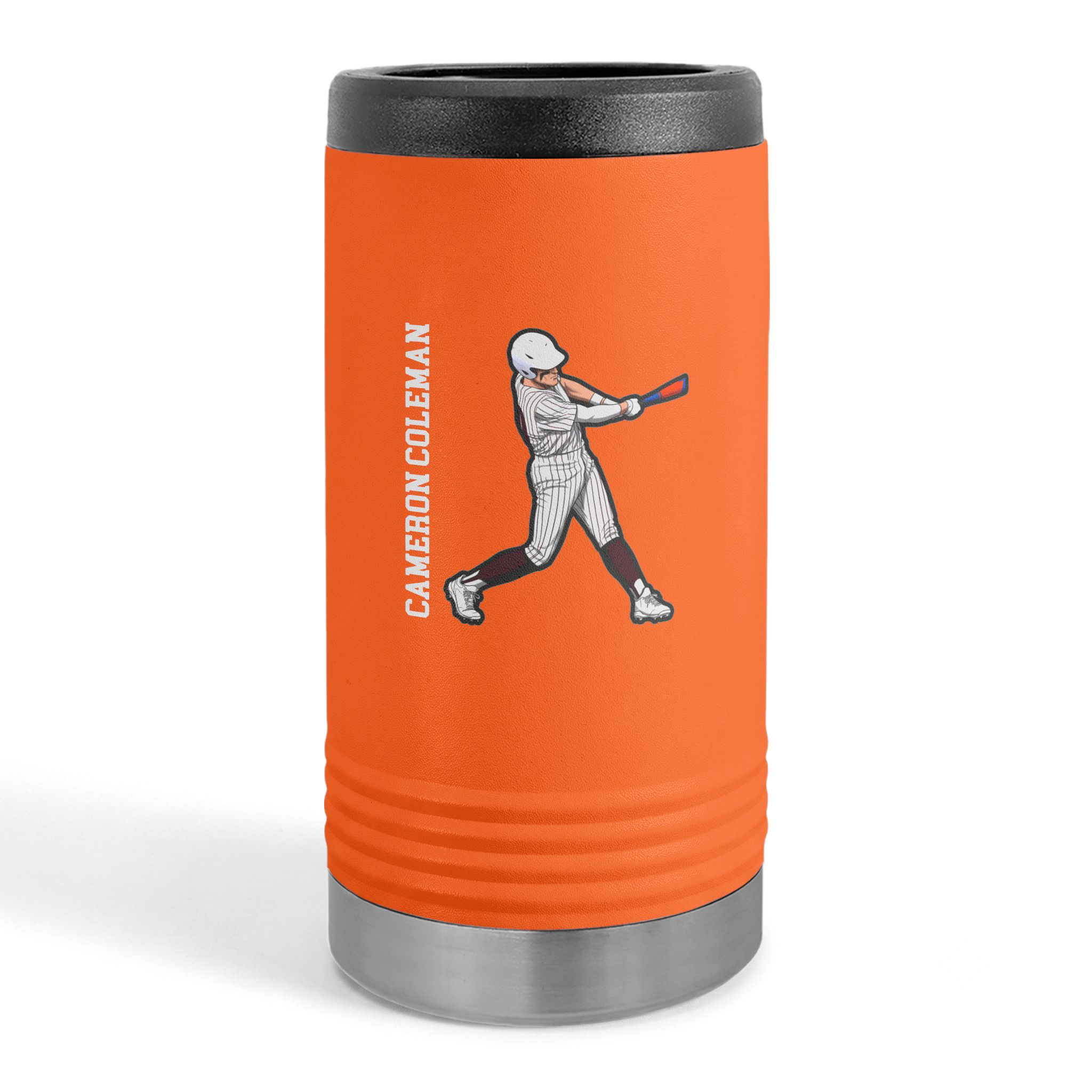 Slim Stainless Can Cooler — character_name_vertical in Orange
