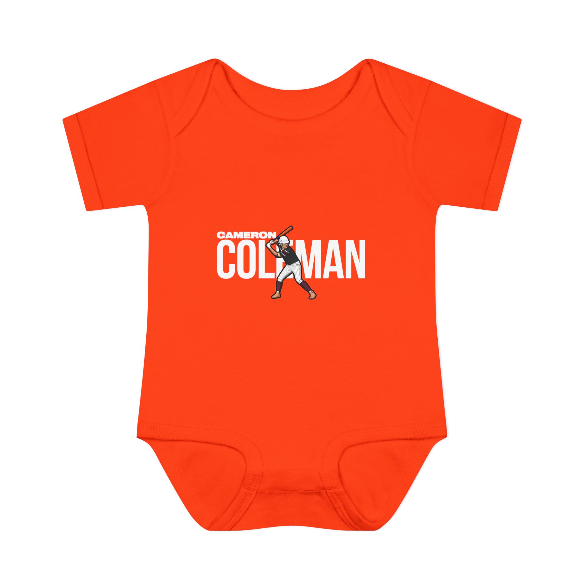 Baby Onesie — character_player_name in Orange