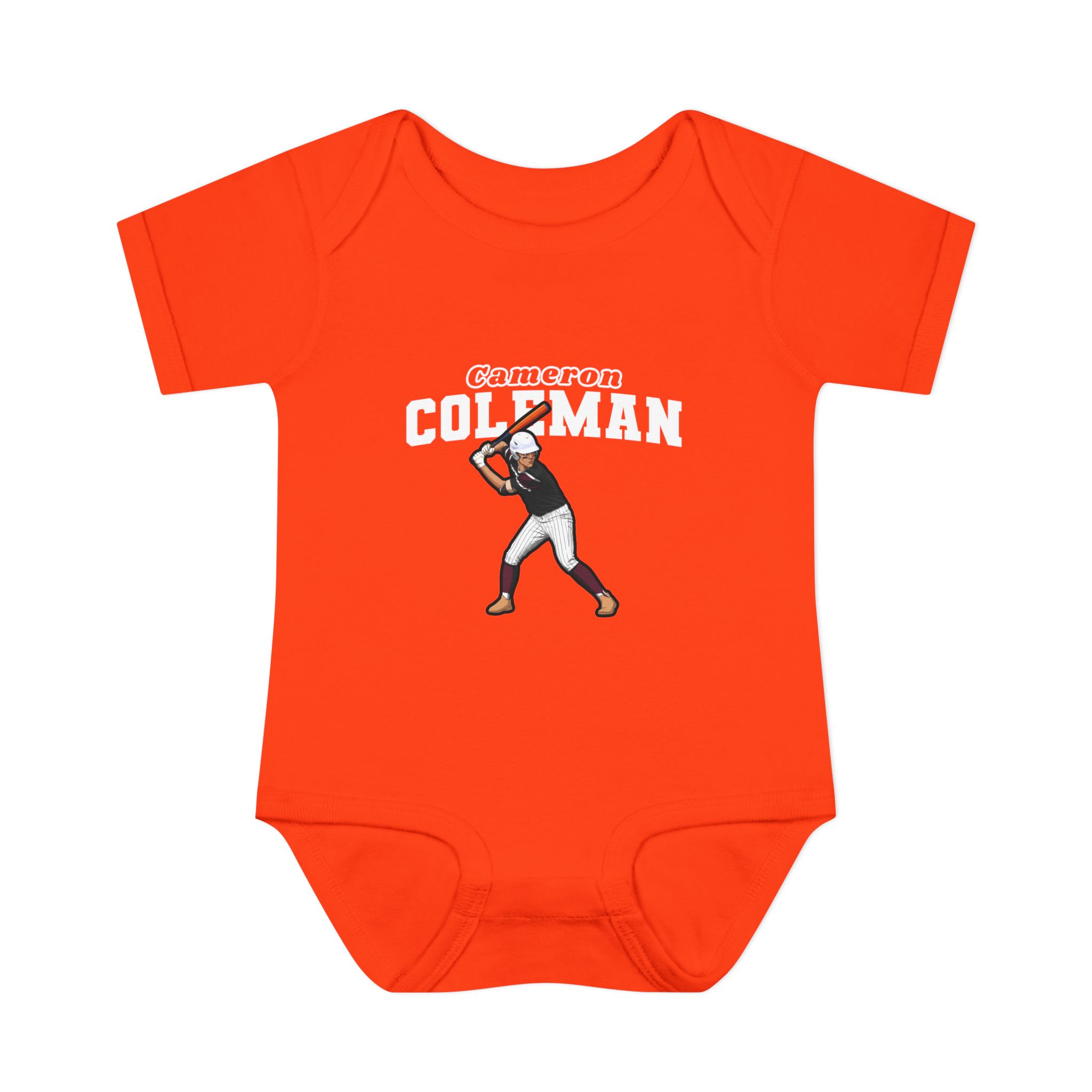 Baby Onesie — character_name_arch in Orange