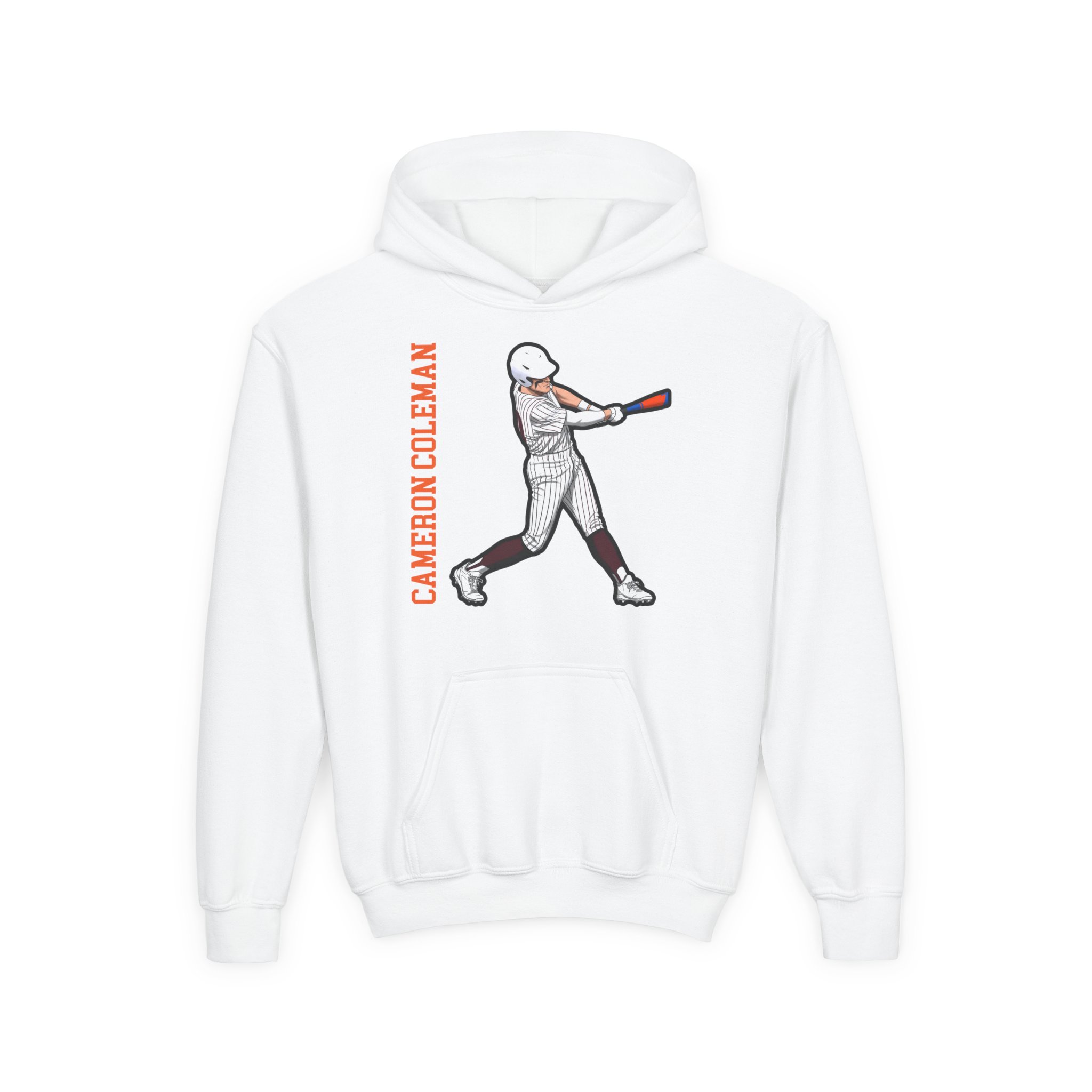 Youth Hoodie — character_name_vertical in White
