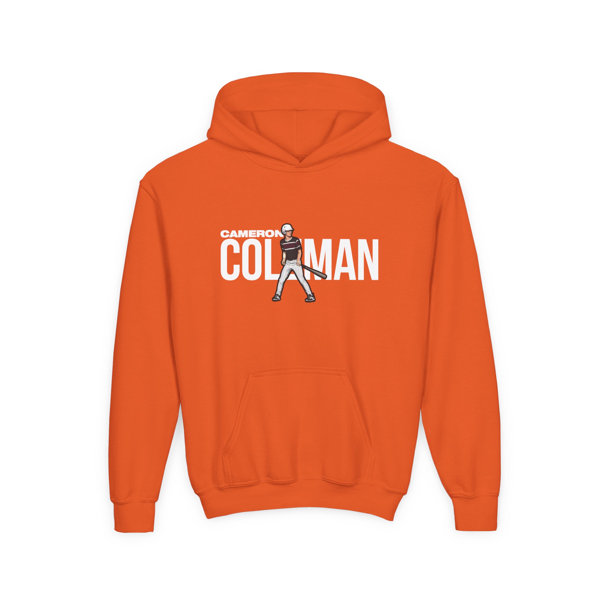 Youth Hoodie — character_player_name in Orange