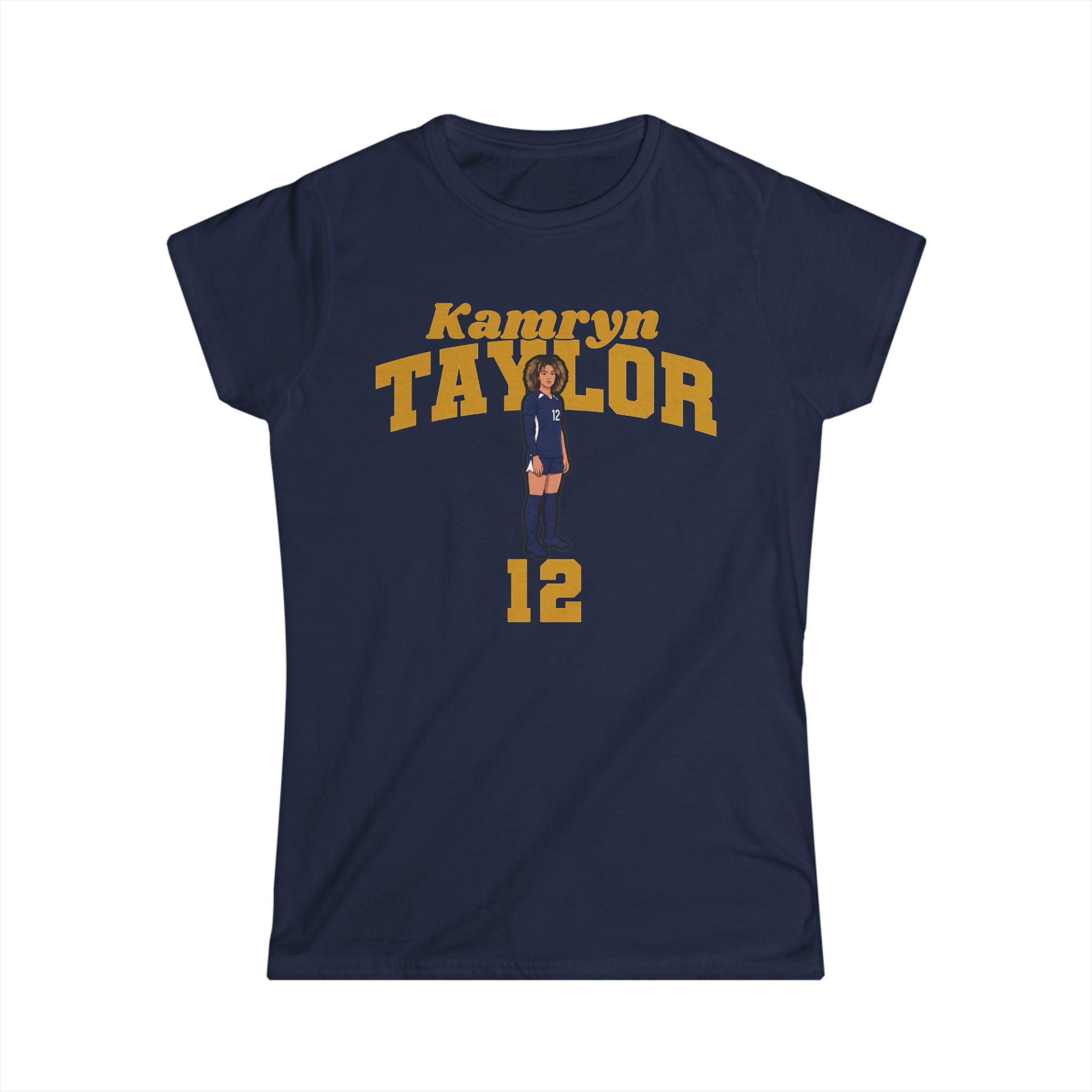 Women's Softstyle Tee — character_signature_arch in Navy