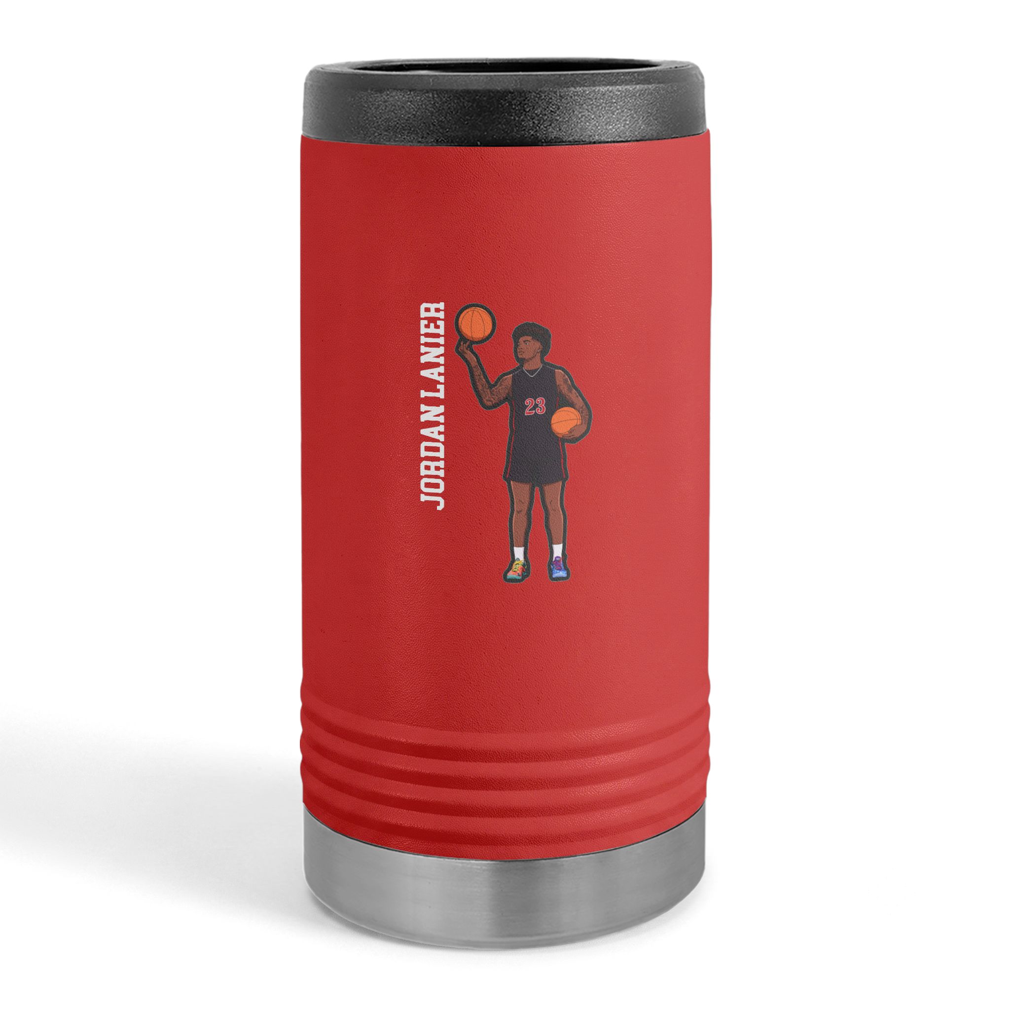 Slim Stainless Can Cooler — character_name_vertical in Red