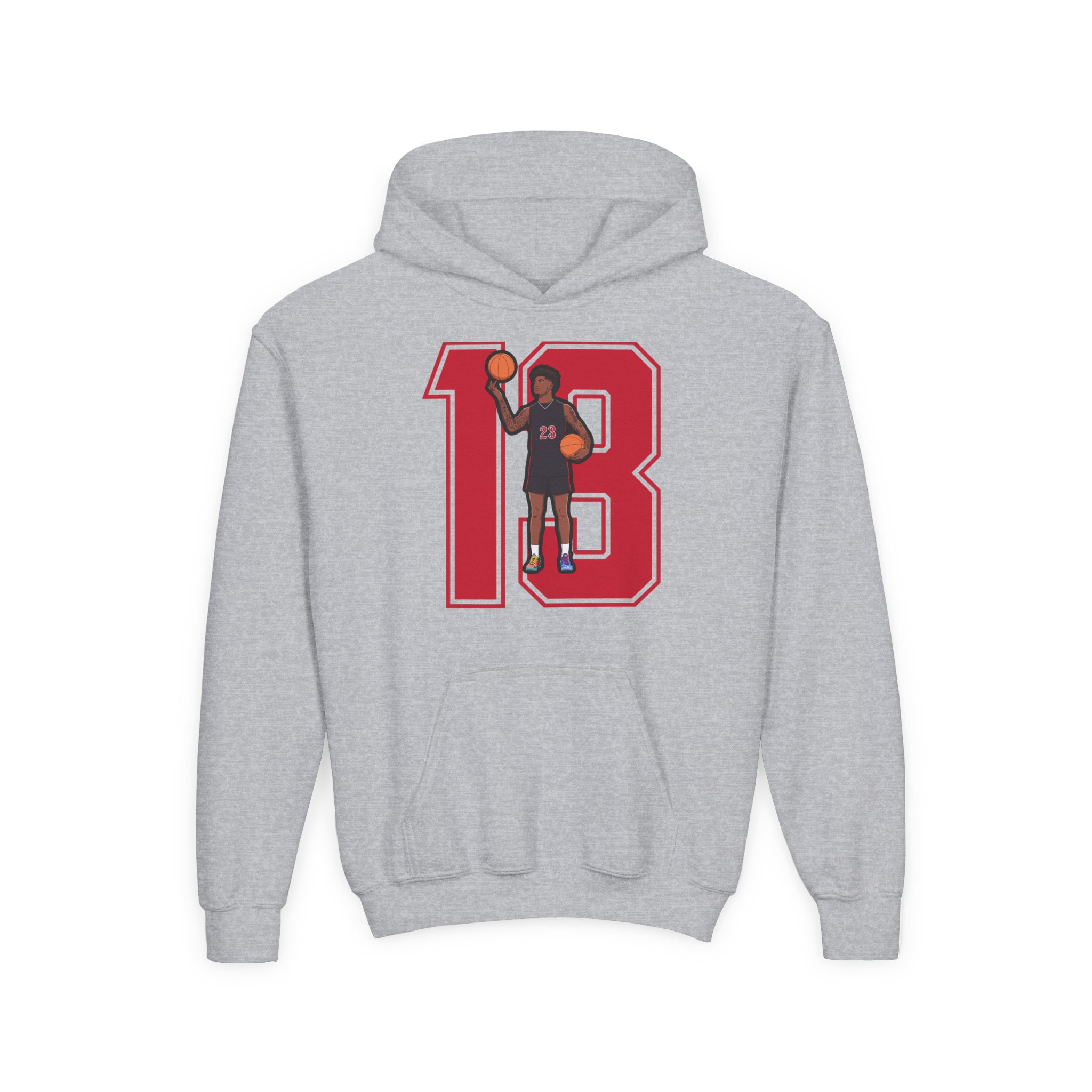 Youth Hoodie — character_number in Grey