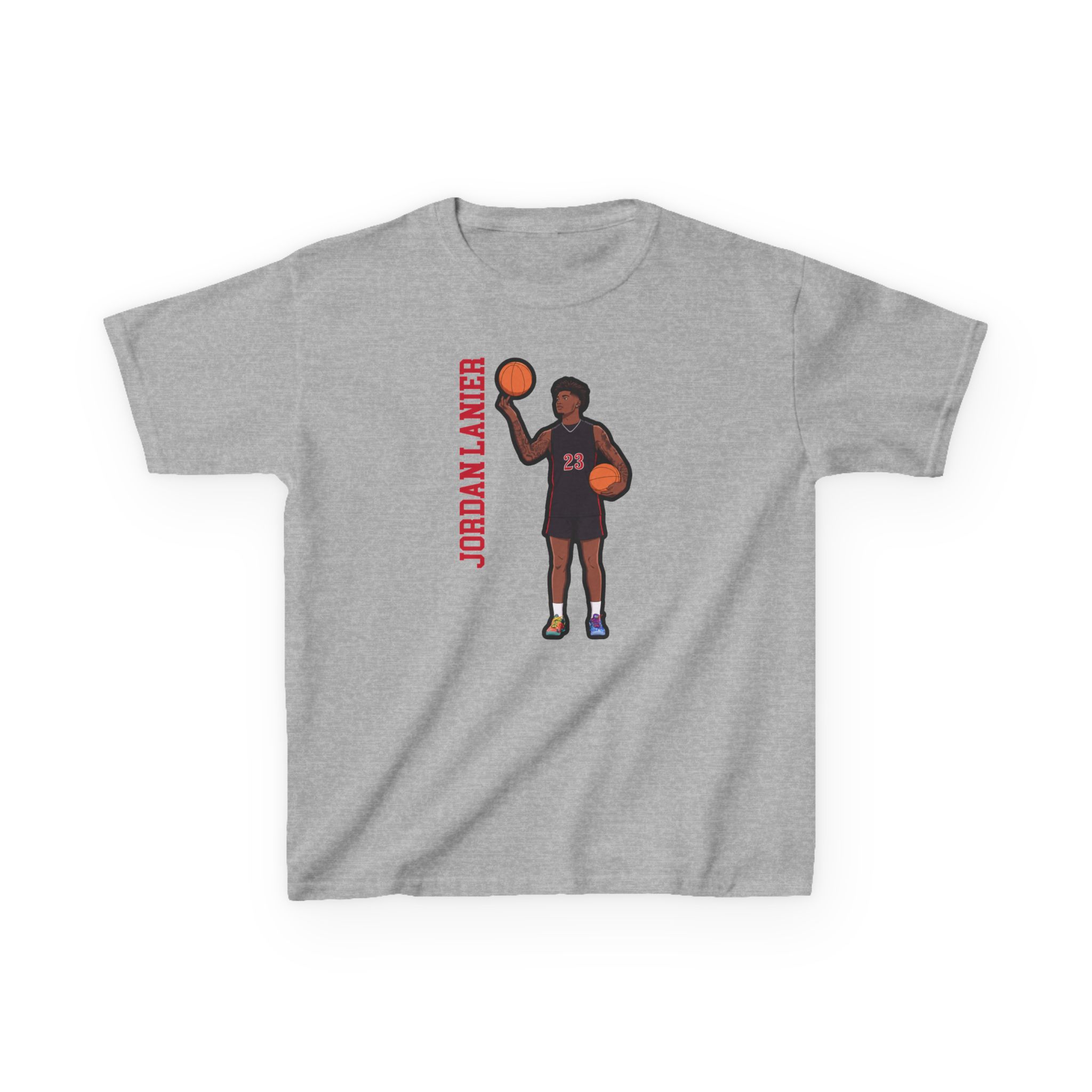 Youth Tee — character_name_vertical in Grey