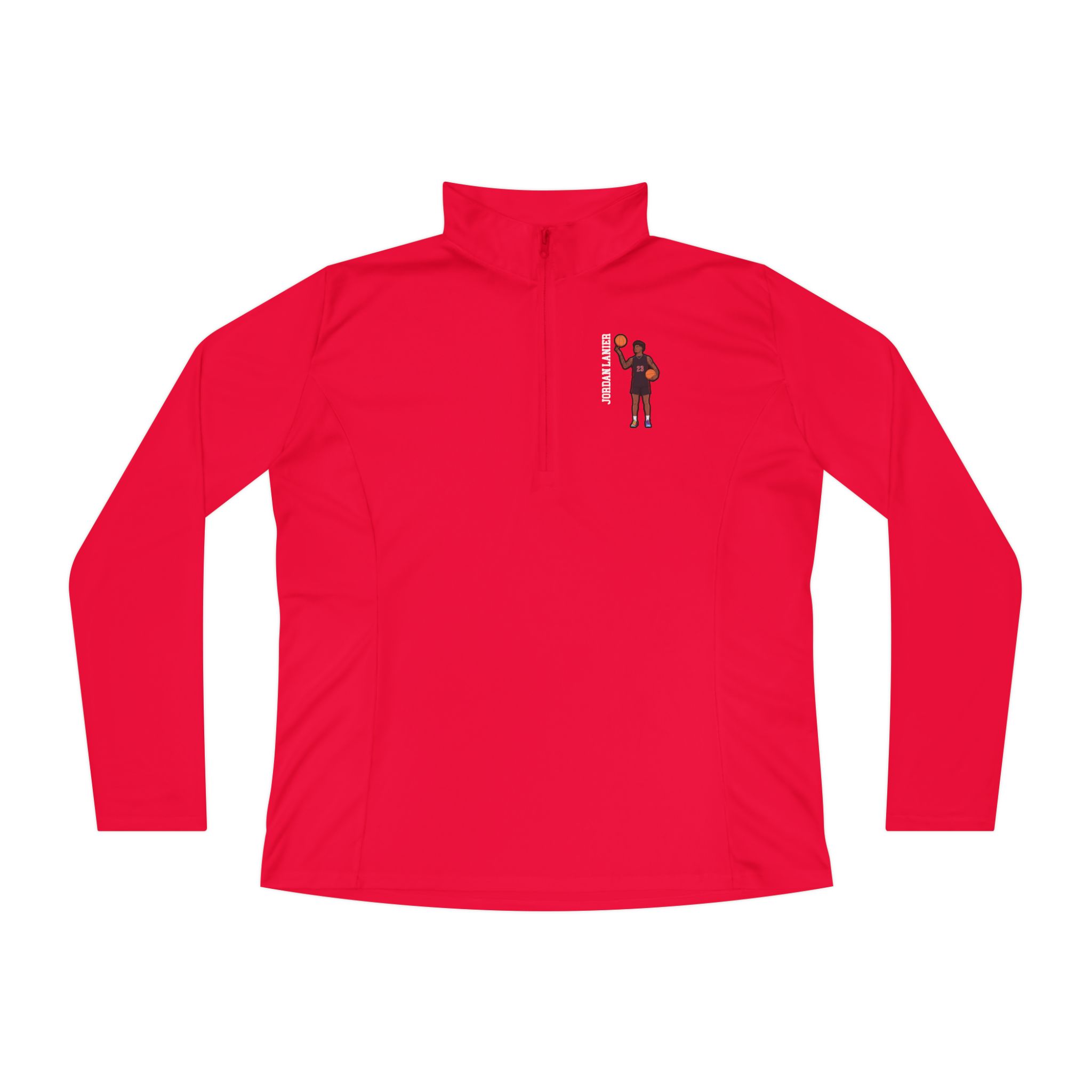 Women's Q-Zip Pullover — character_name_vertical in Red