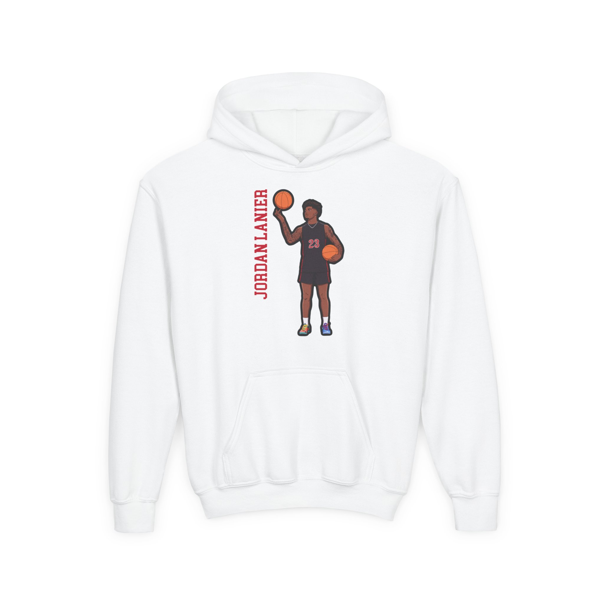 Youth Hoodie — character_name_vertical in White