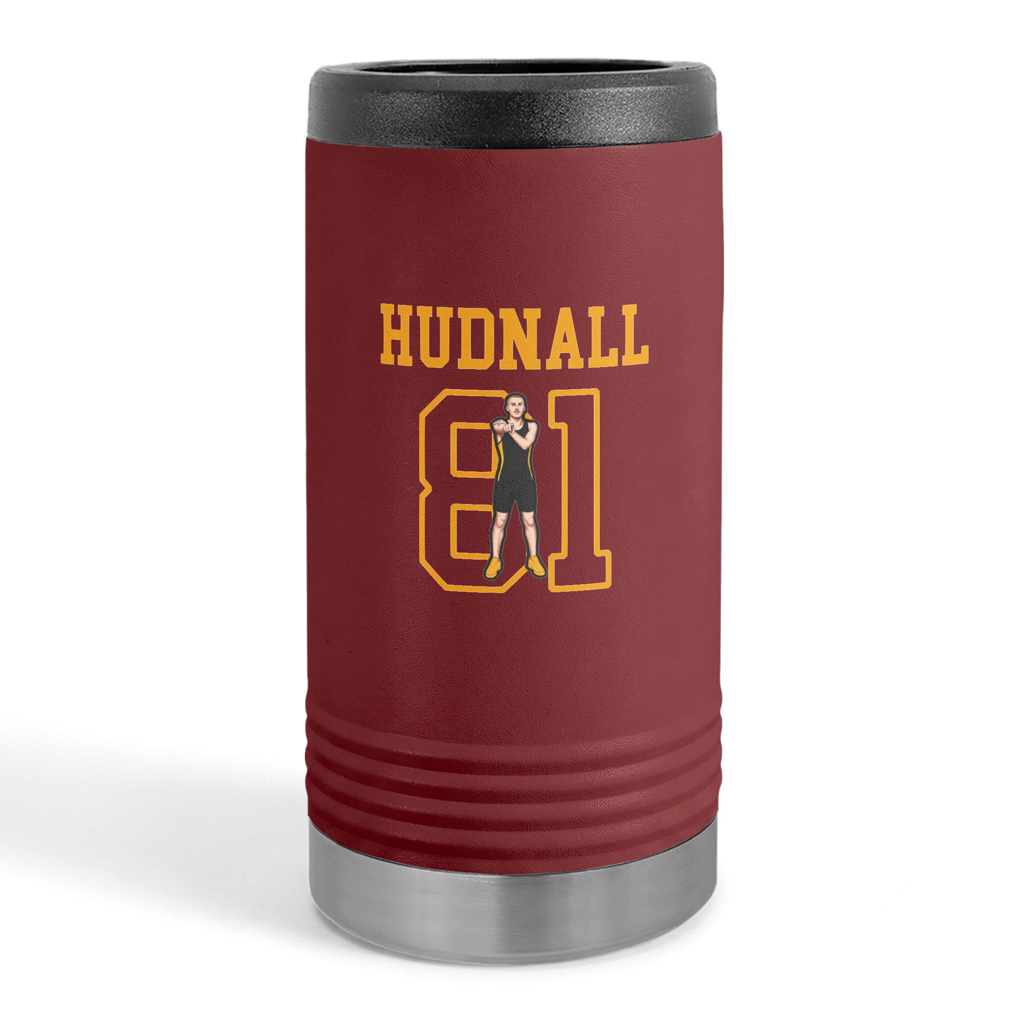 Slim Stainless Can Cooler — character_shirsey in Maroon