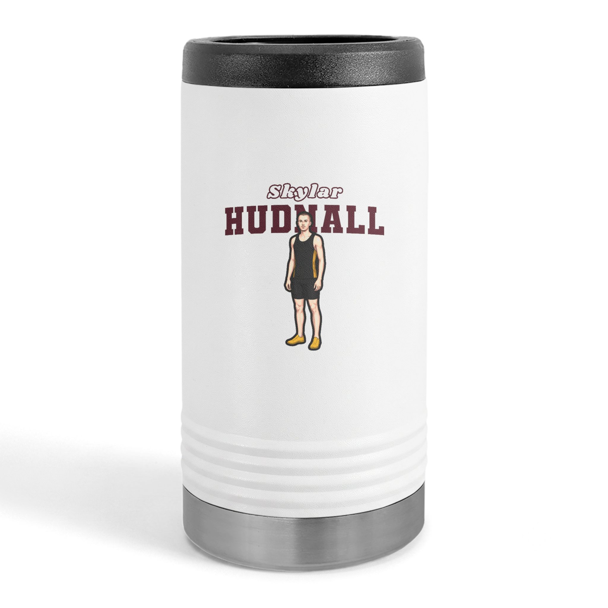 Slim Stainless Can Cooler — character_name_arch in White