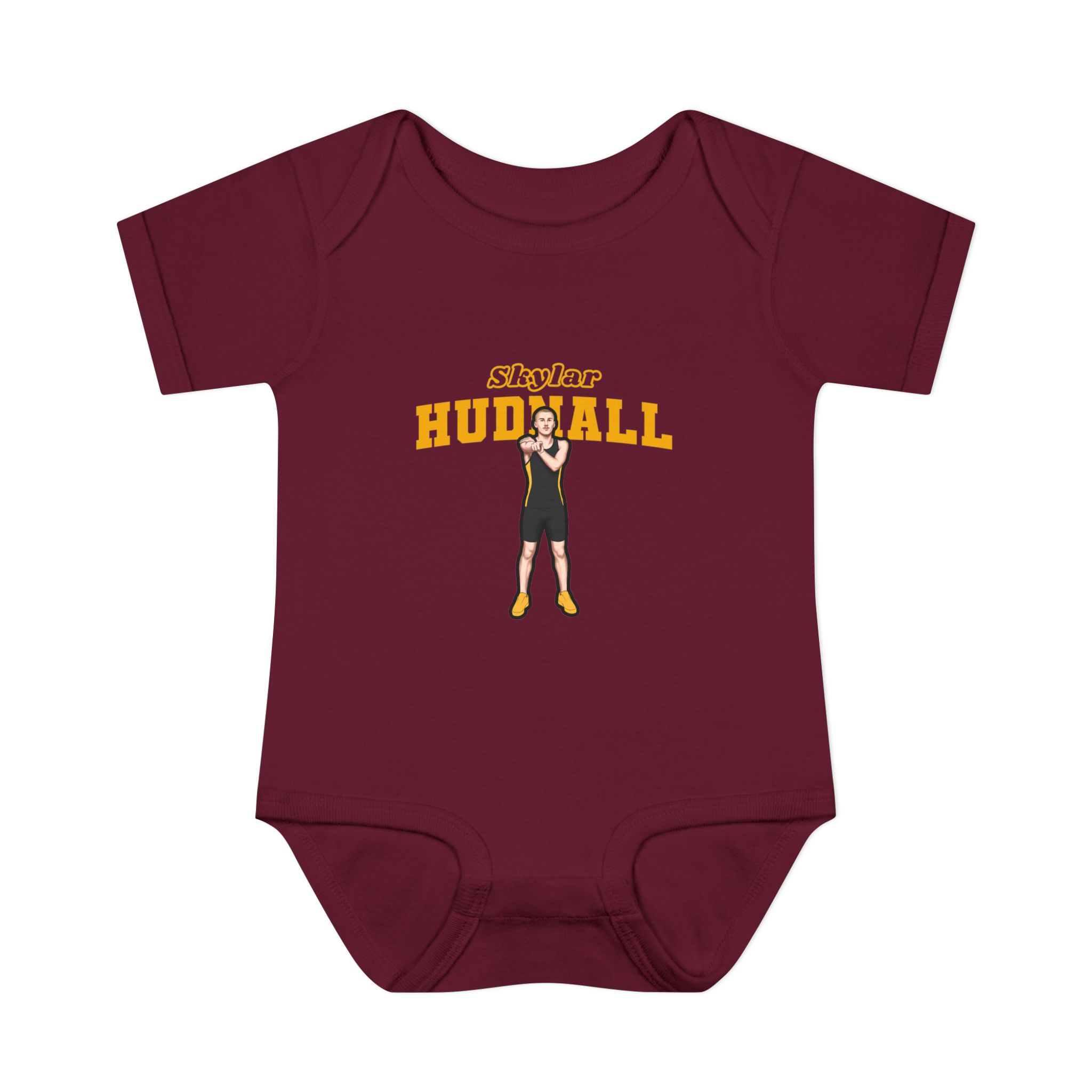 Baby Onesie — character_name_arch in Maroon