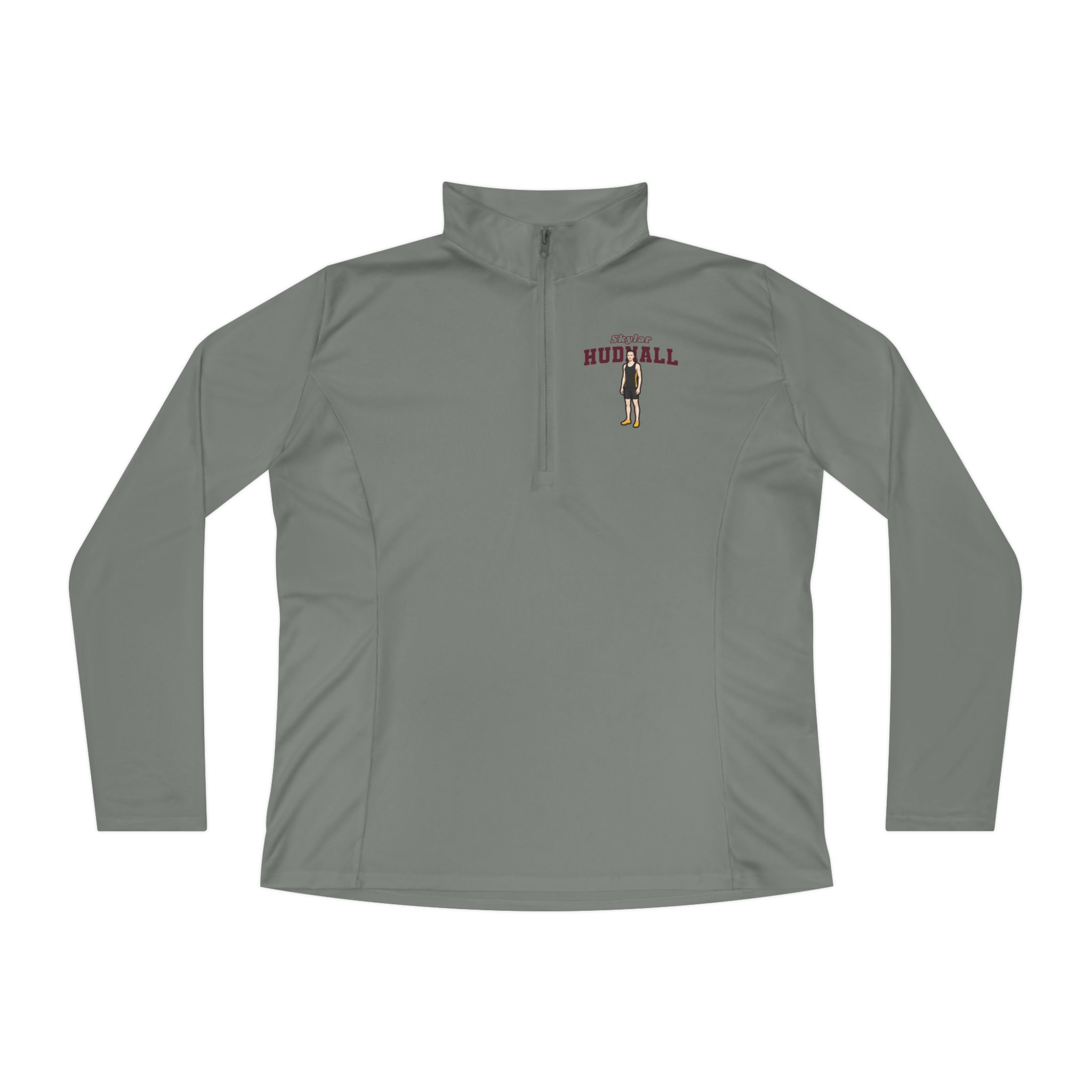 Women's Q-Zip Pullover — character_name_arch in Grey