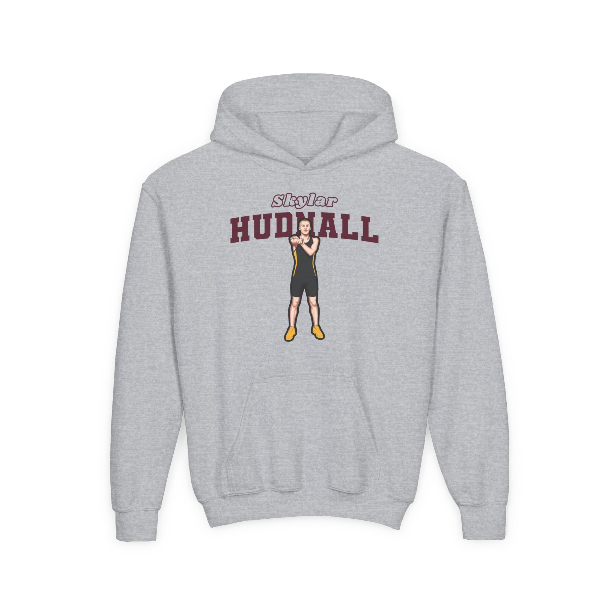 Youth Hoodie — character_name_arch in Grey
