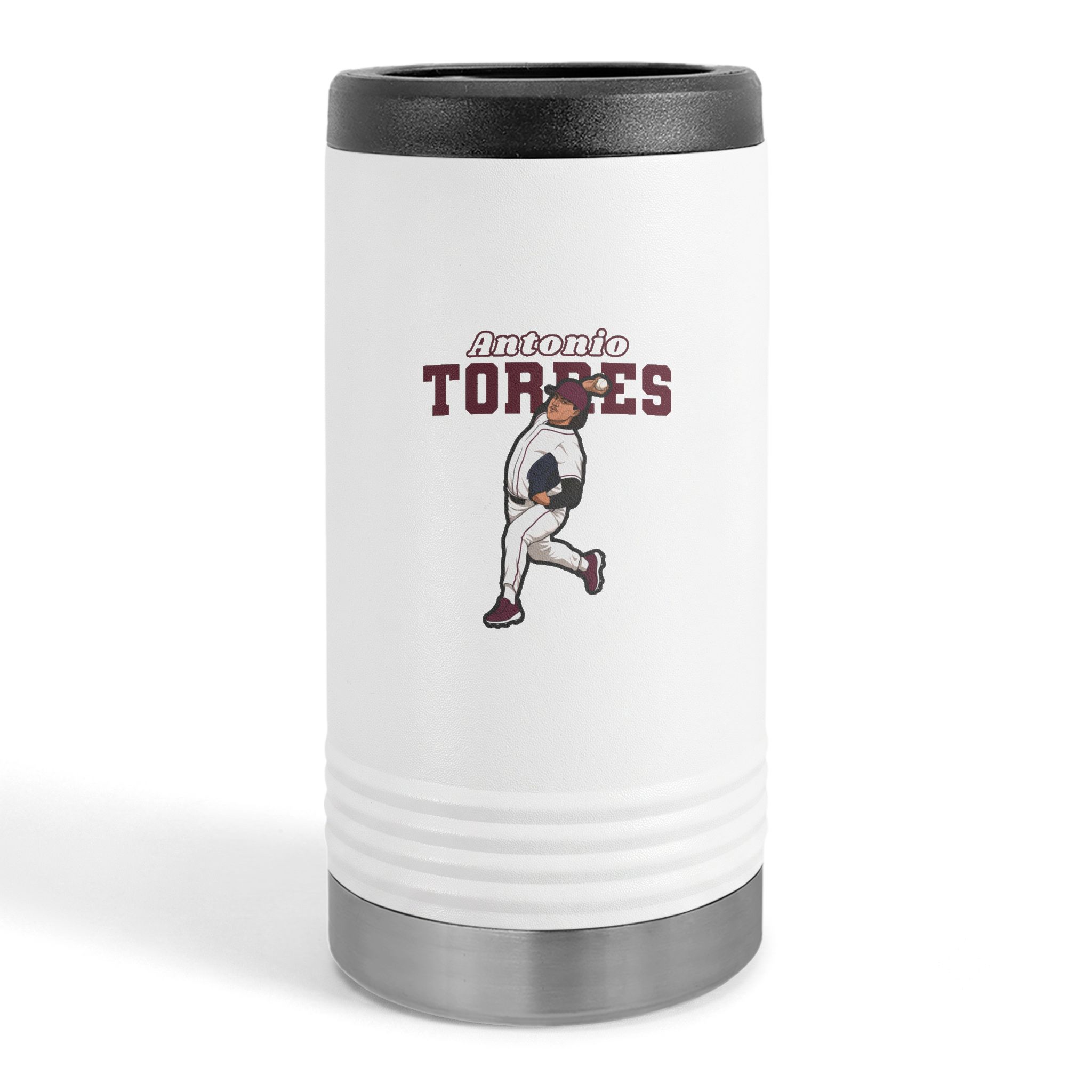 Slim Stainless Can Cooler — character_name_arch in White