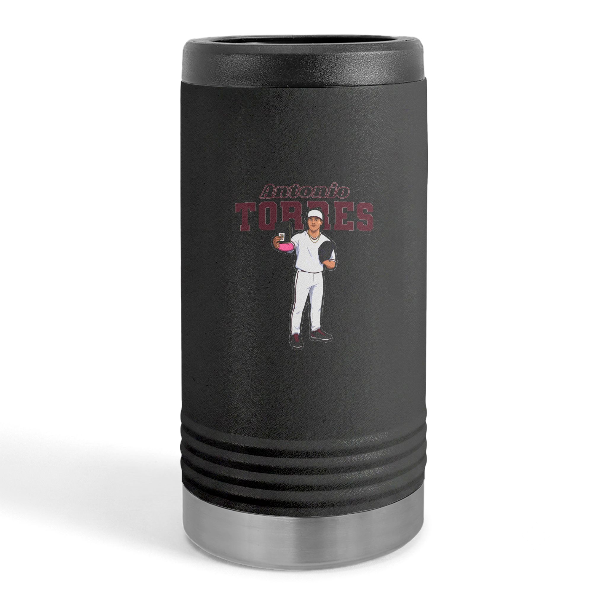 Slim Stainless Can Cooler — character_name_arch in Black