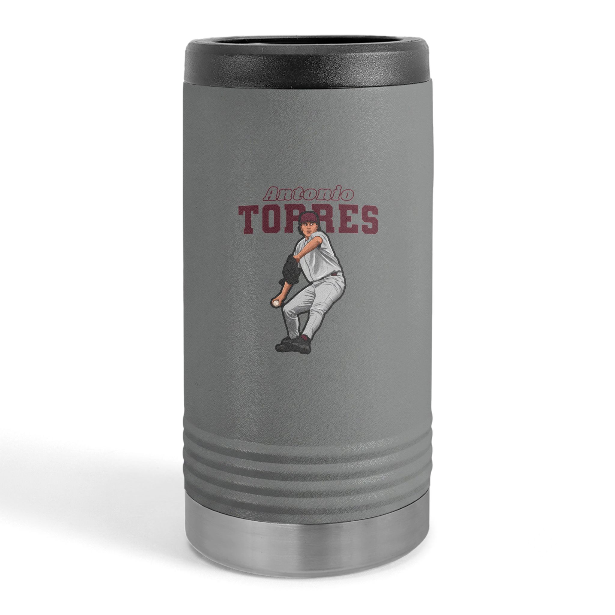 Slim Stainless Can Cooler — character_name_arch in Grey