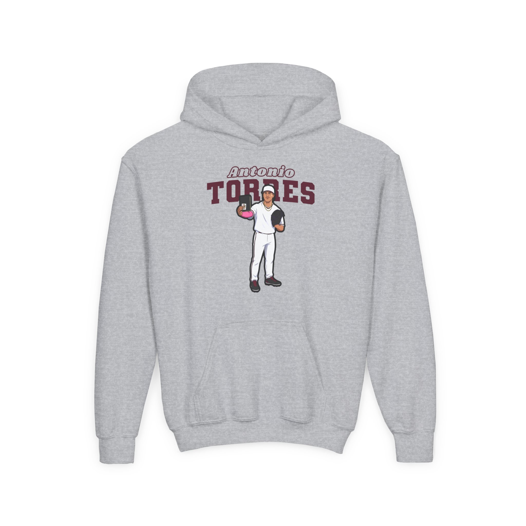 Youth Hoodie — character_name_arch in Grey