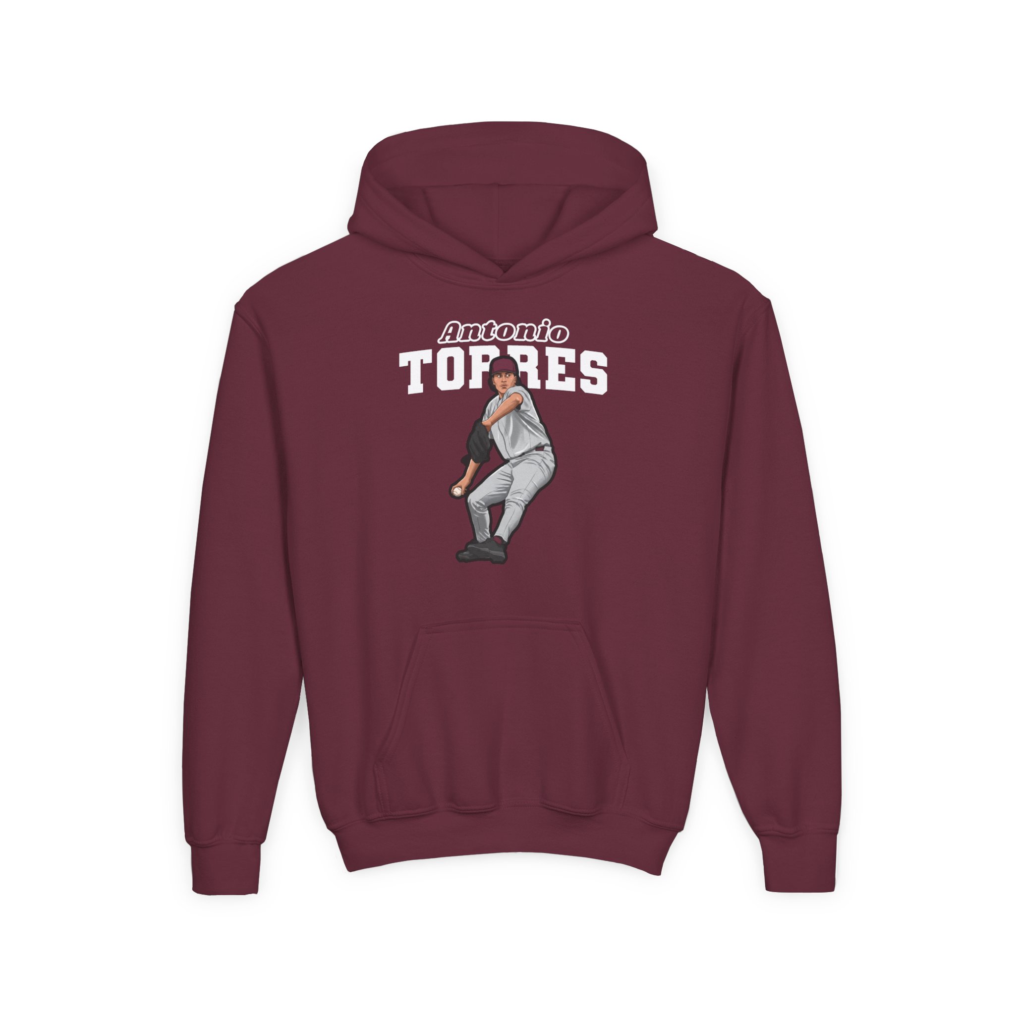 Youth Hoodie — character_name_arch in Maroon