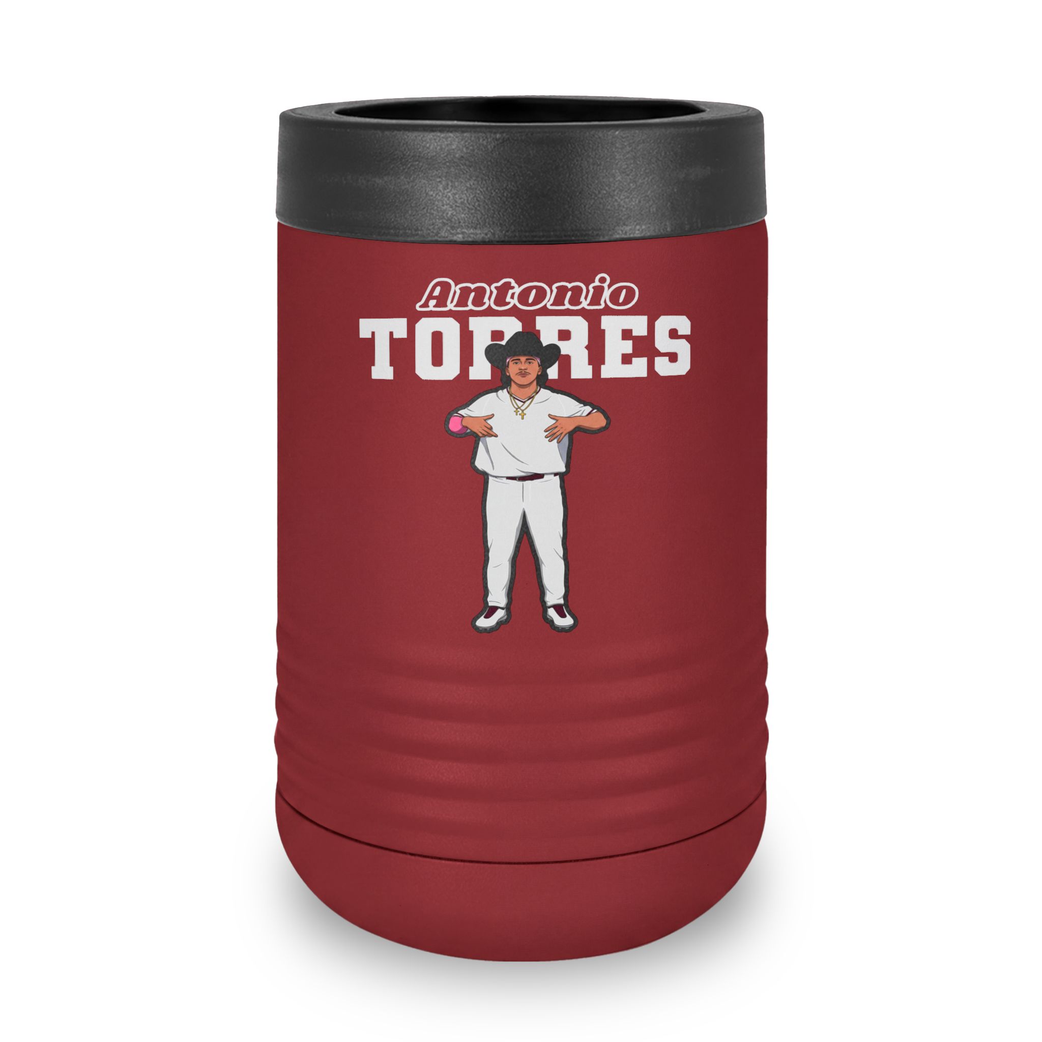 Stainless Can Cooler — character_name_arch in Maroon