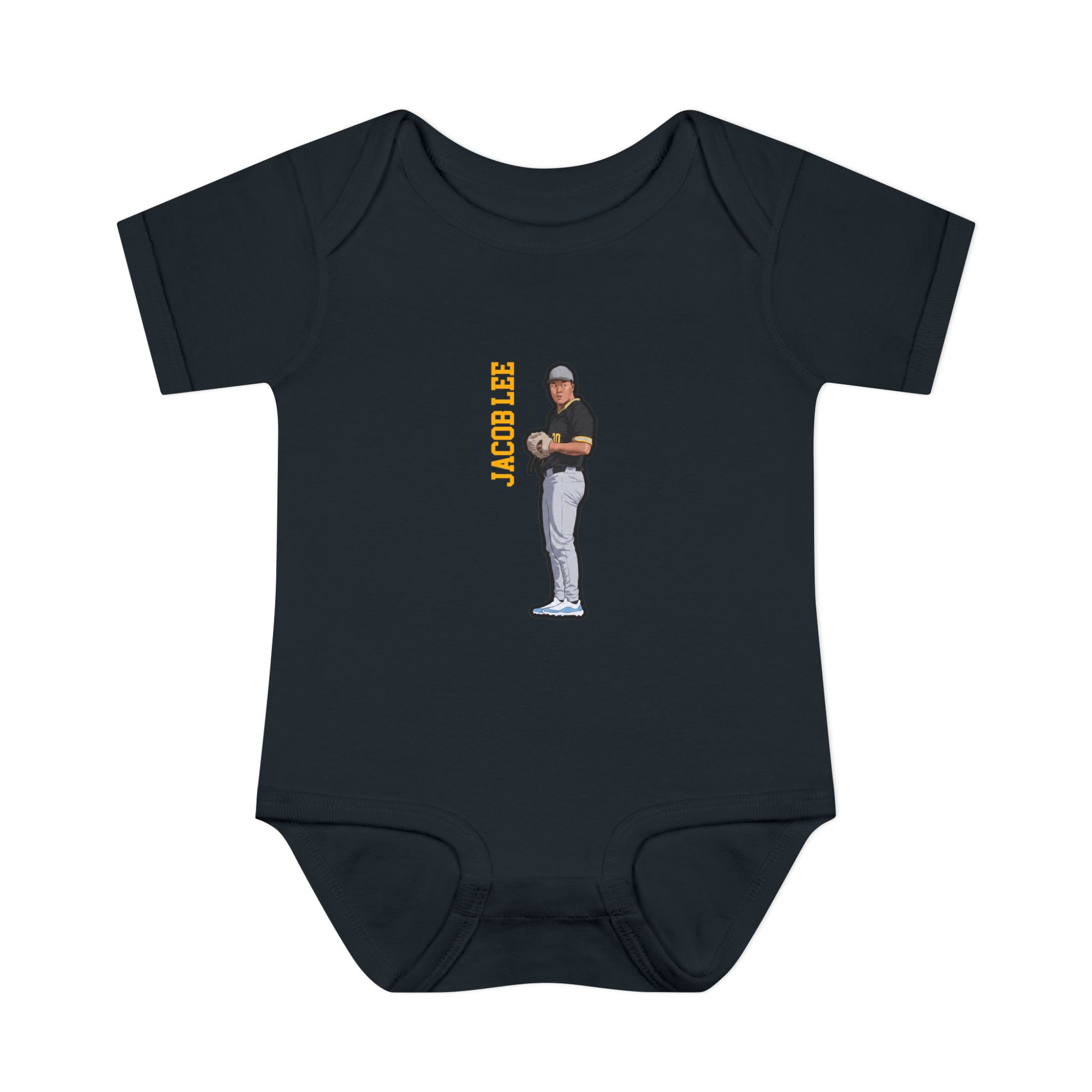 Baby Onesie — character_name_vertical in Black
