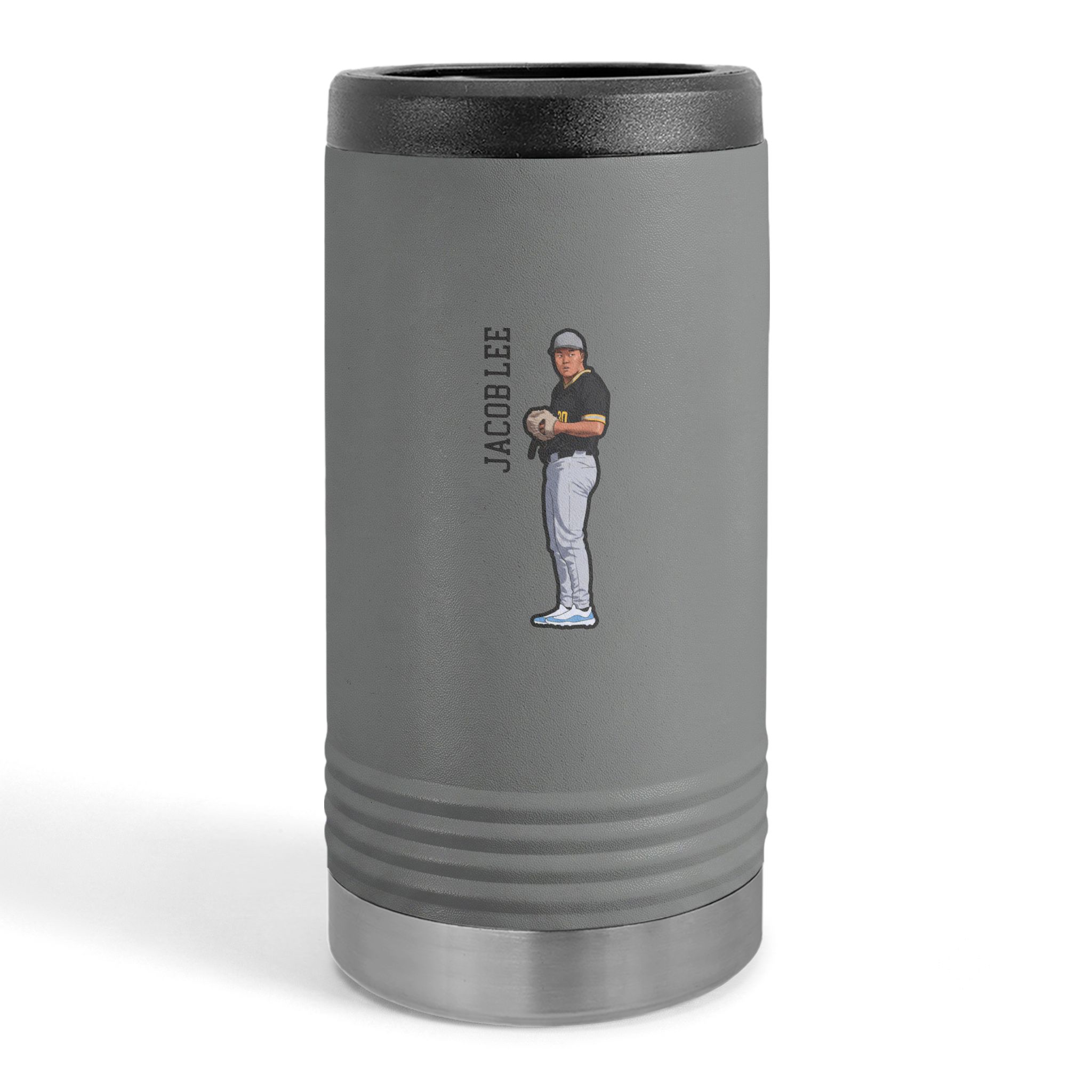 Slim Stainless Can Cooler — character_name_vertical in Grey