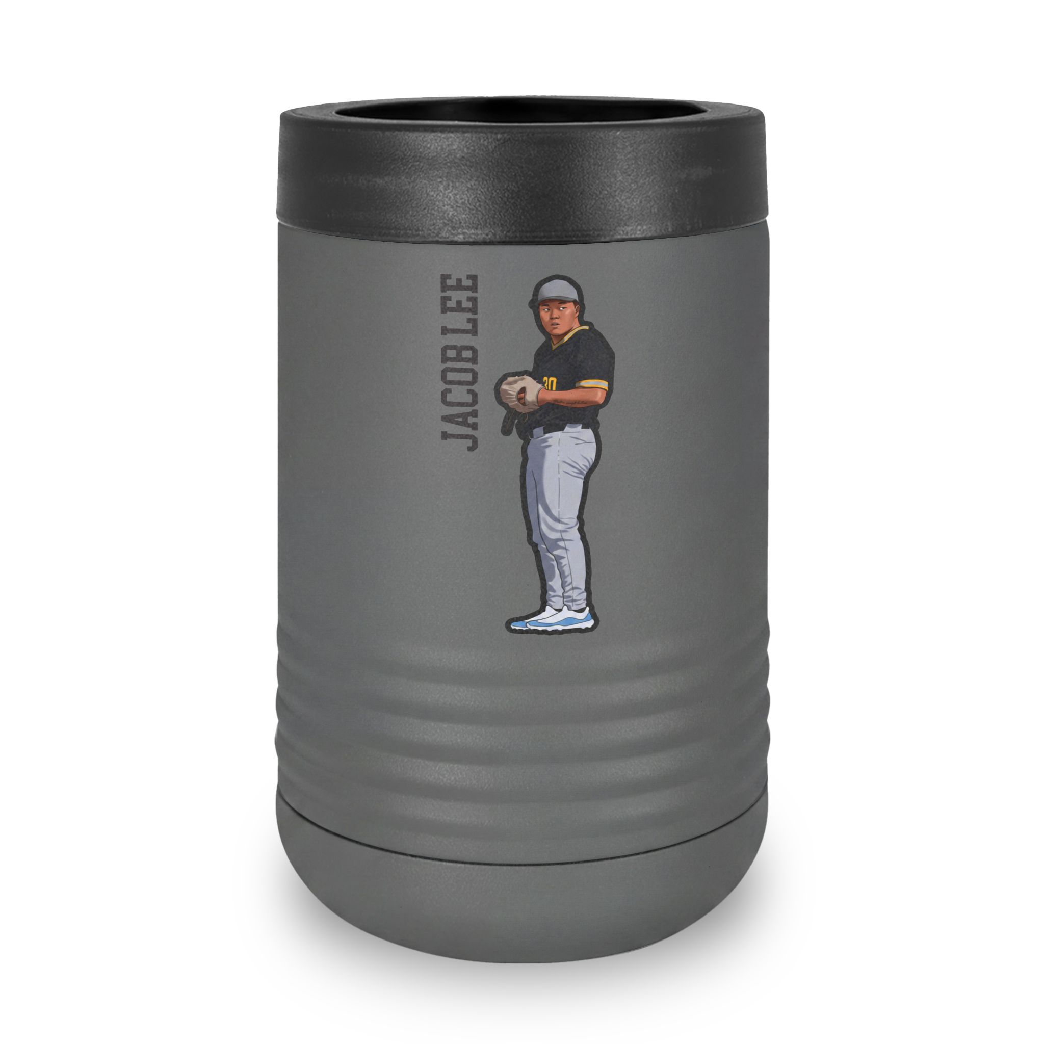 Stainless Can Cooler — character_name_vertical in Grey