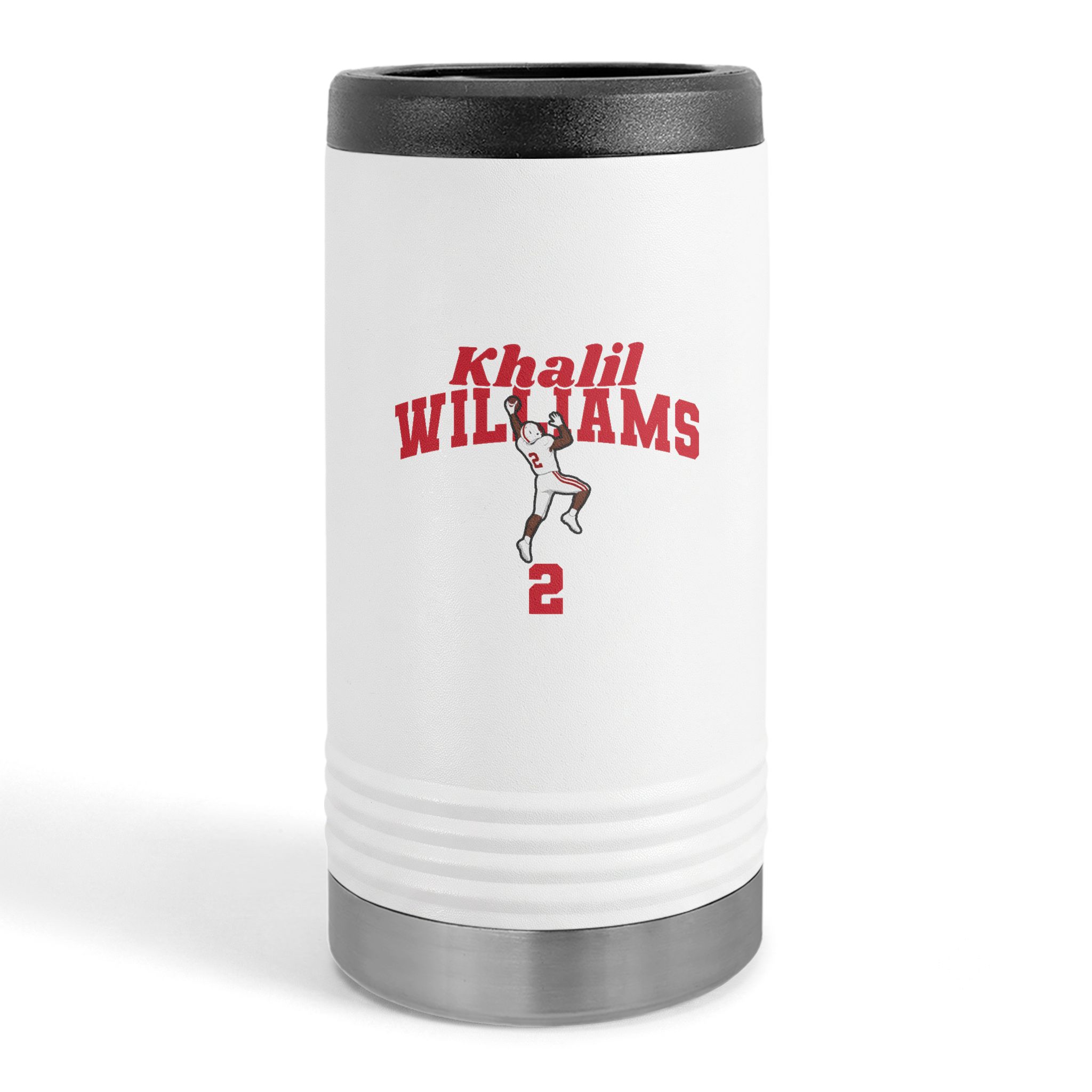 Slim Stainless Can Cooler — character_signature_arch in White