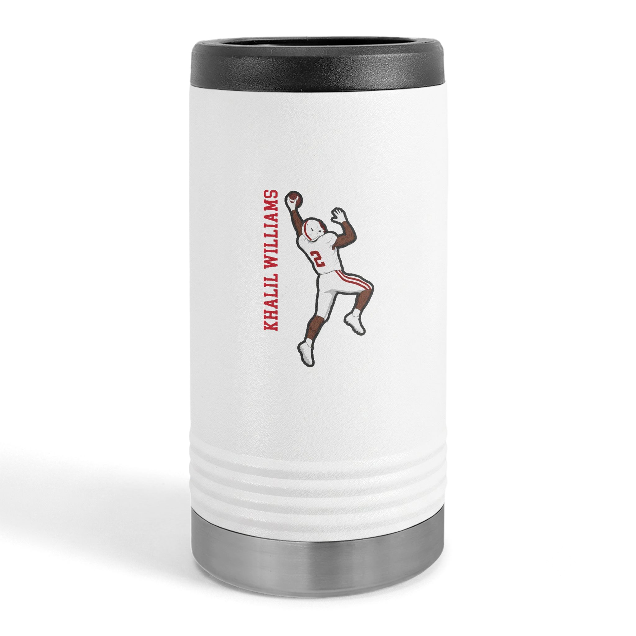 Slim Stainless Can Cooler — character_name_vertical in White
