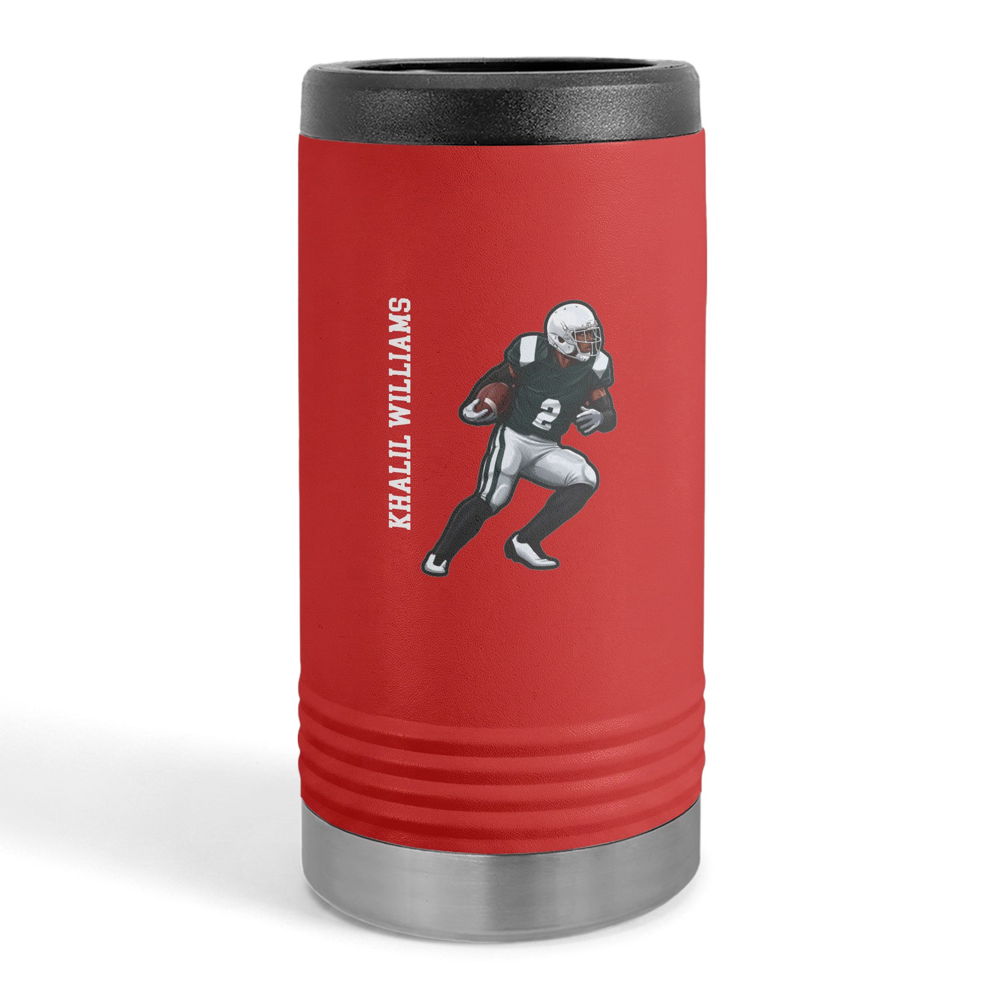 Slim Stainless Can Cooler — character_name_vertical in Red