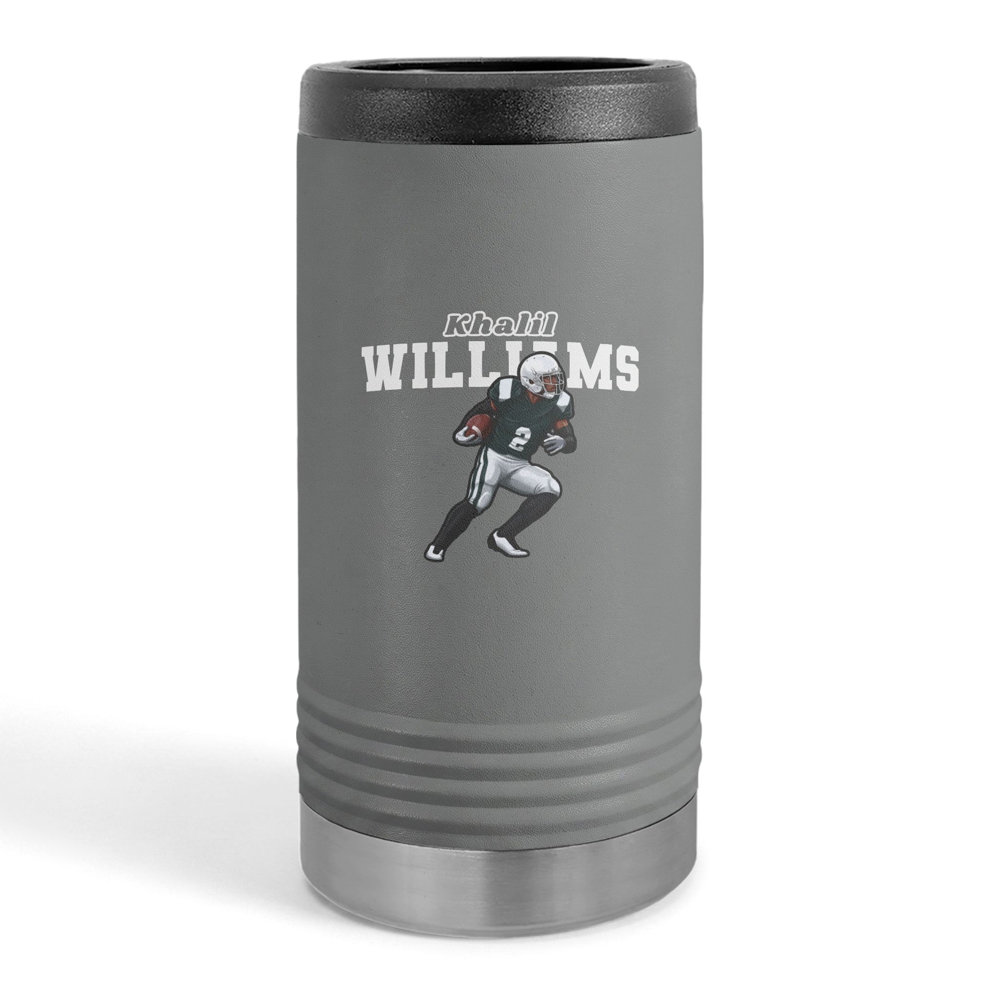 Slim Stainless Can Cooler — character_name_arch in Grey