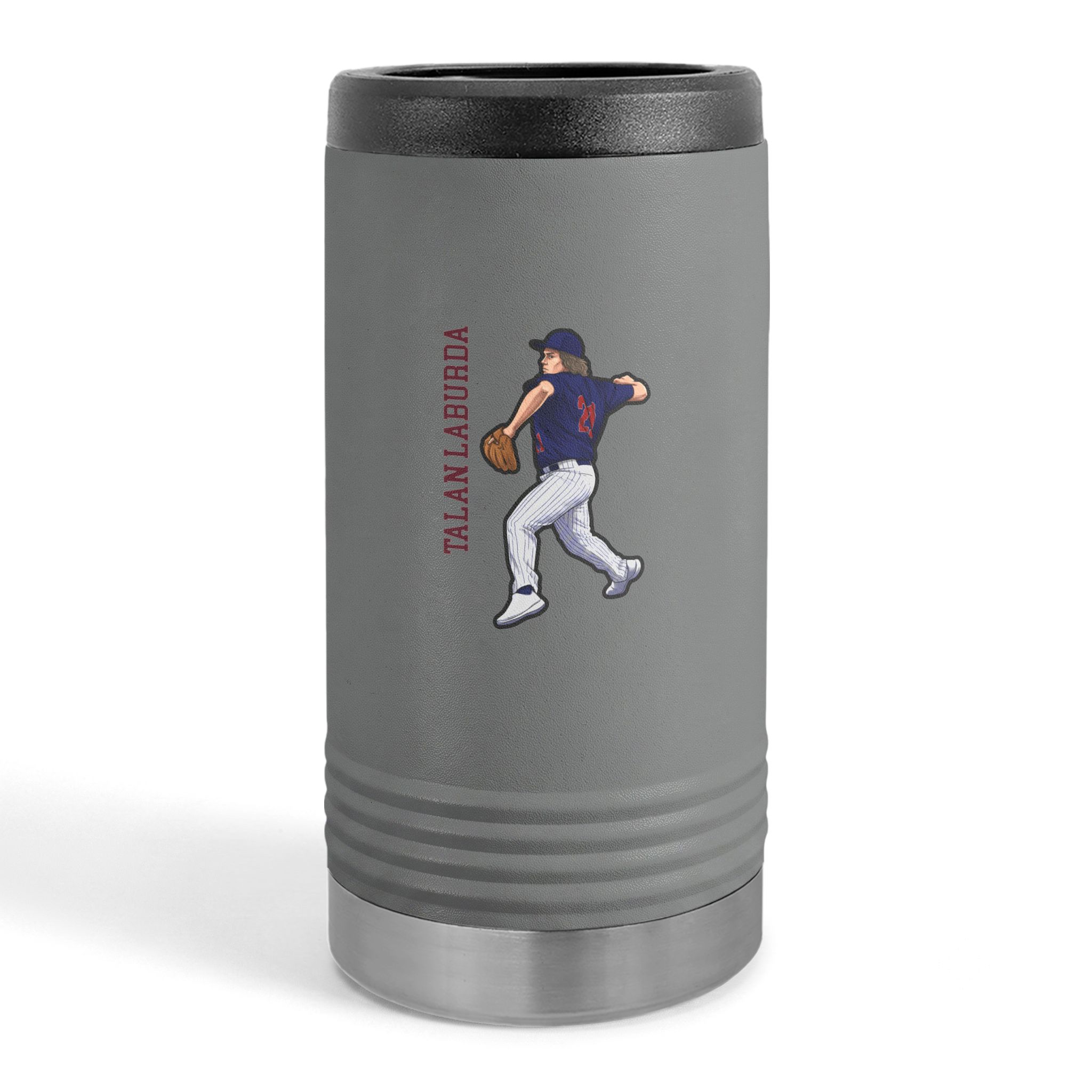 Slim Stainless Can Cooler — character_name_vertical in Grey