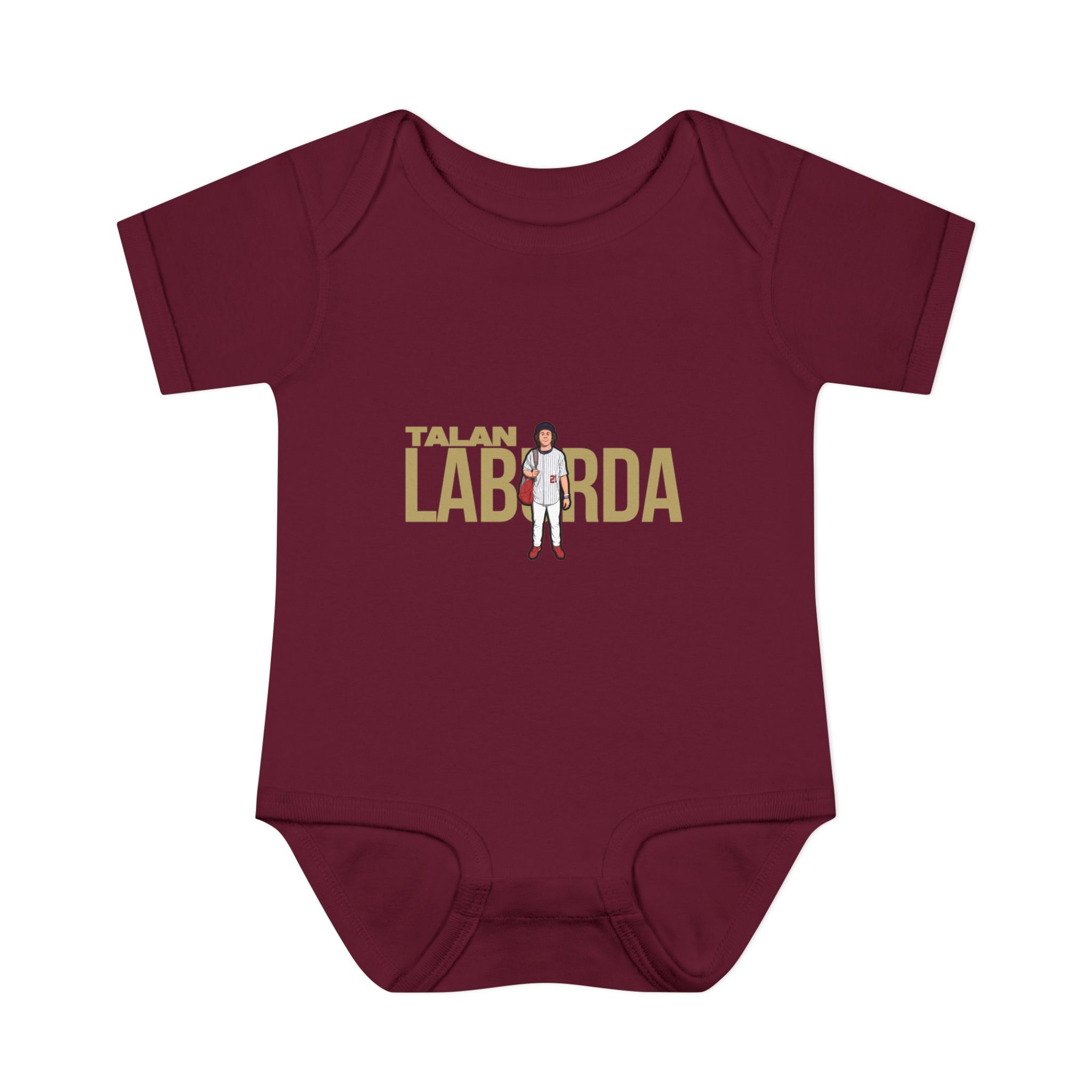 Baby Onesie — character_player_name in Maroon