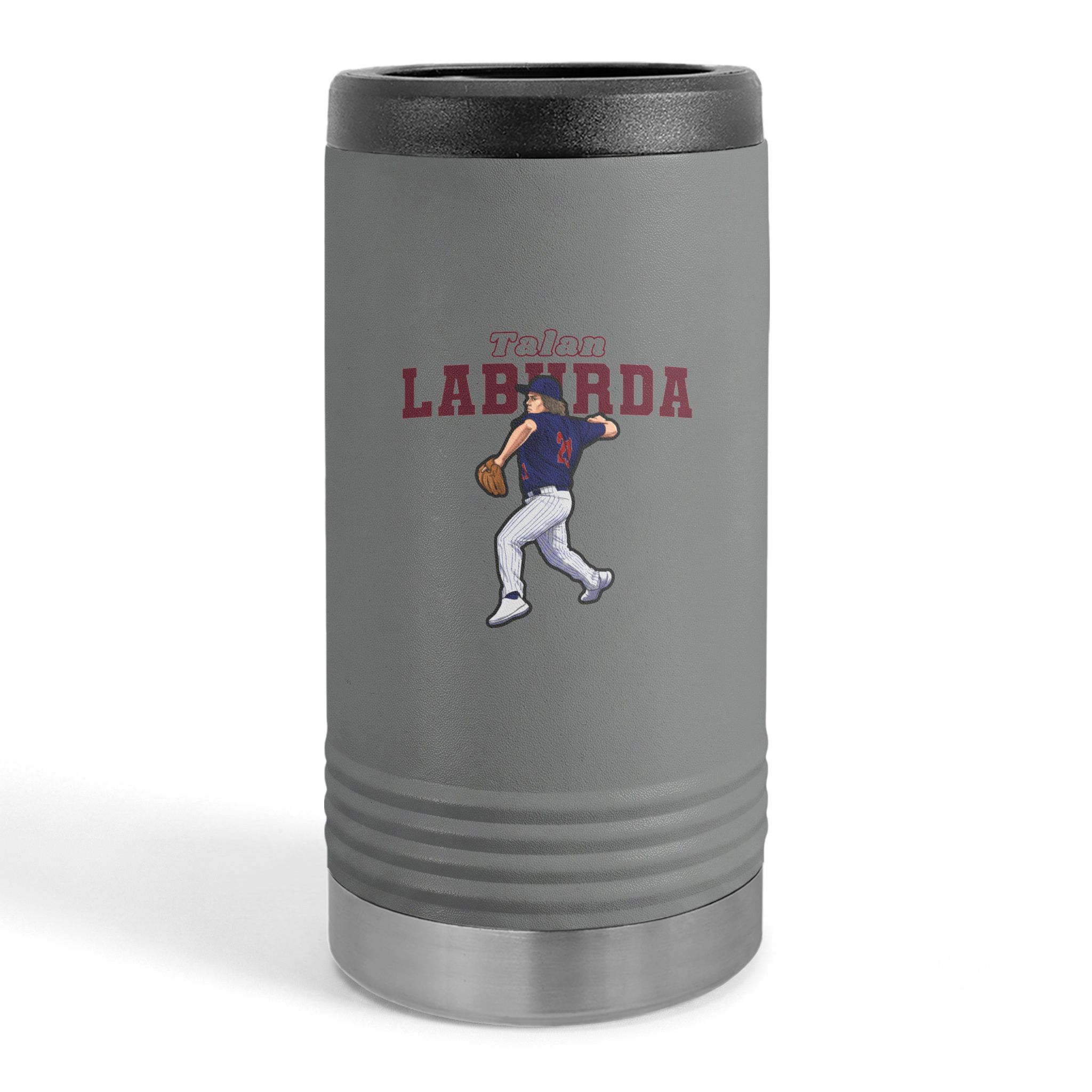 Slim Stainless Can Cooler — character_name_arch in Grey