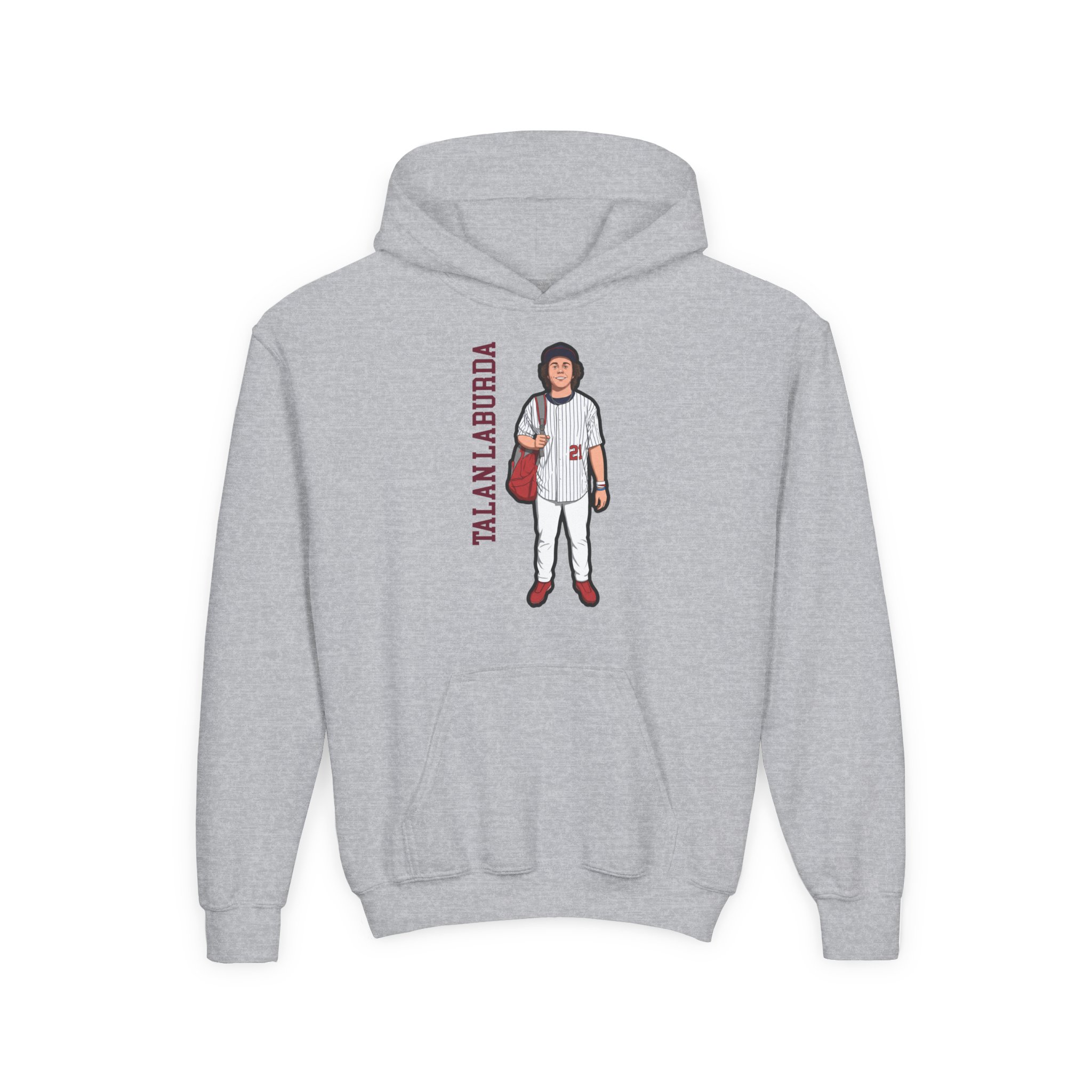 Youth Hoodie — character_name_vertical in Grey