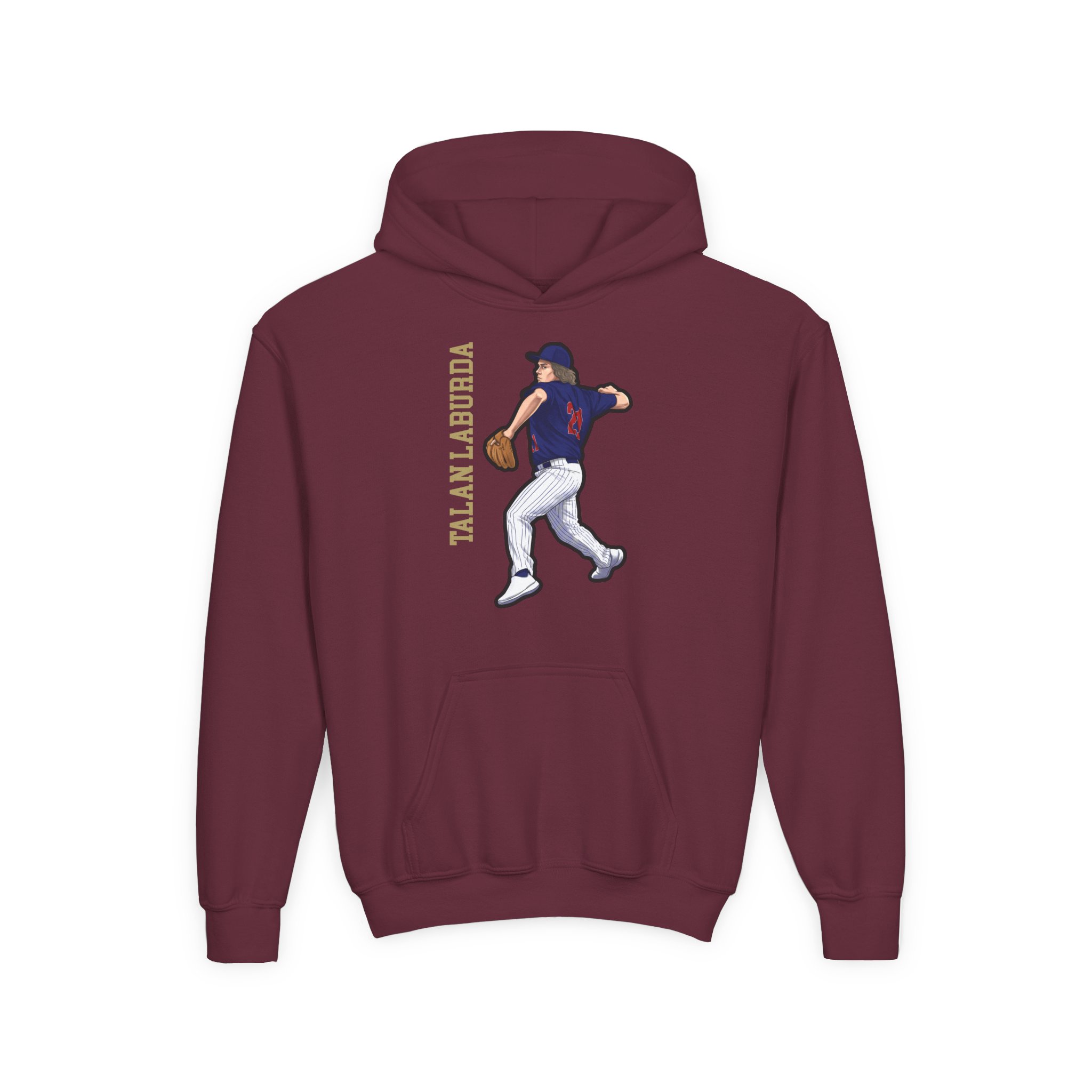 Youth Hoodie — character_name_vertical in Maroon