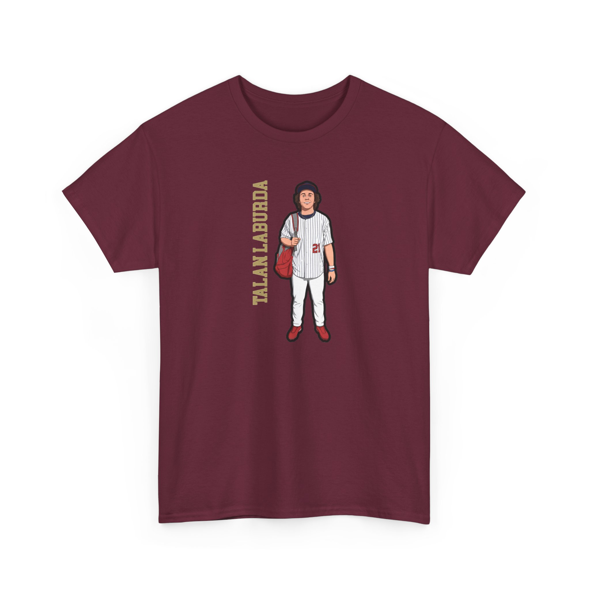 Tee — character_name_vertical in Maroon
