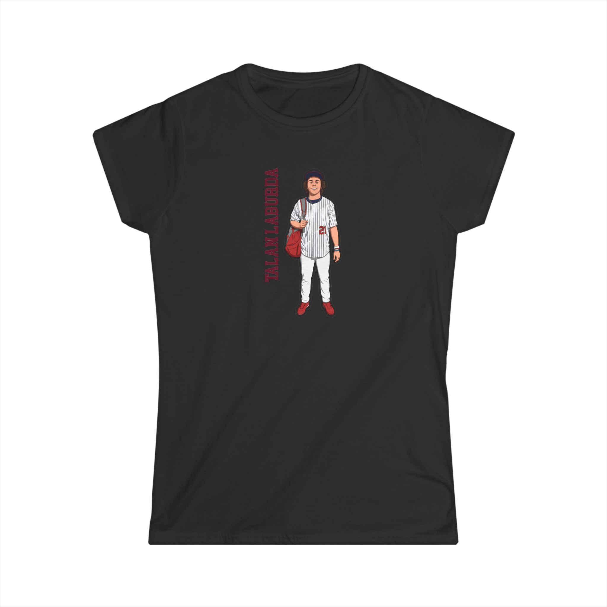 Women's Softstyle Tee — character_name_vertical in Black