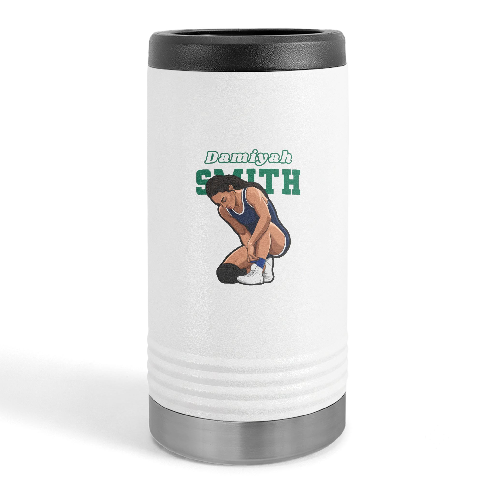 Slim Stainless Can Cooler — character_name_arch in White