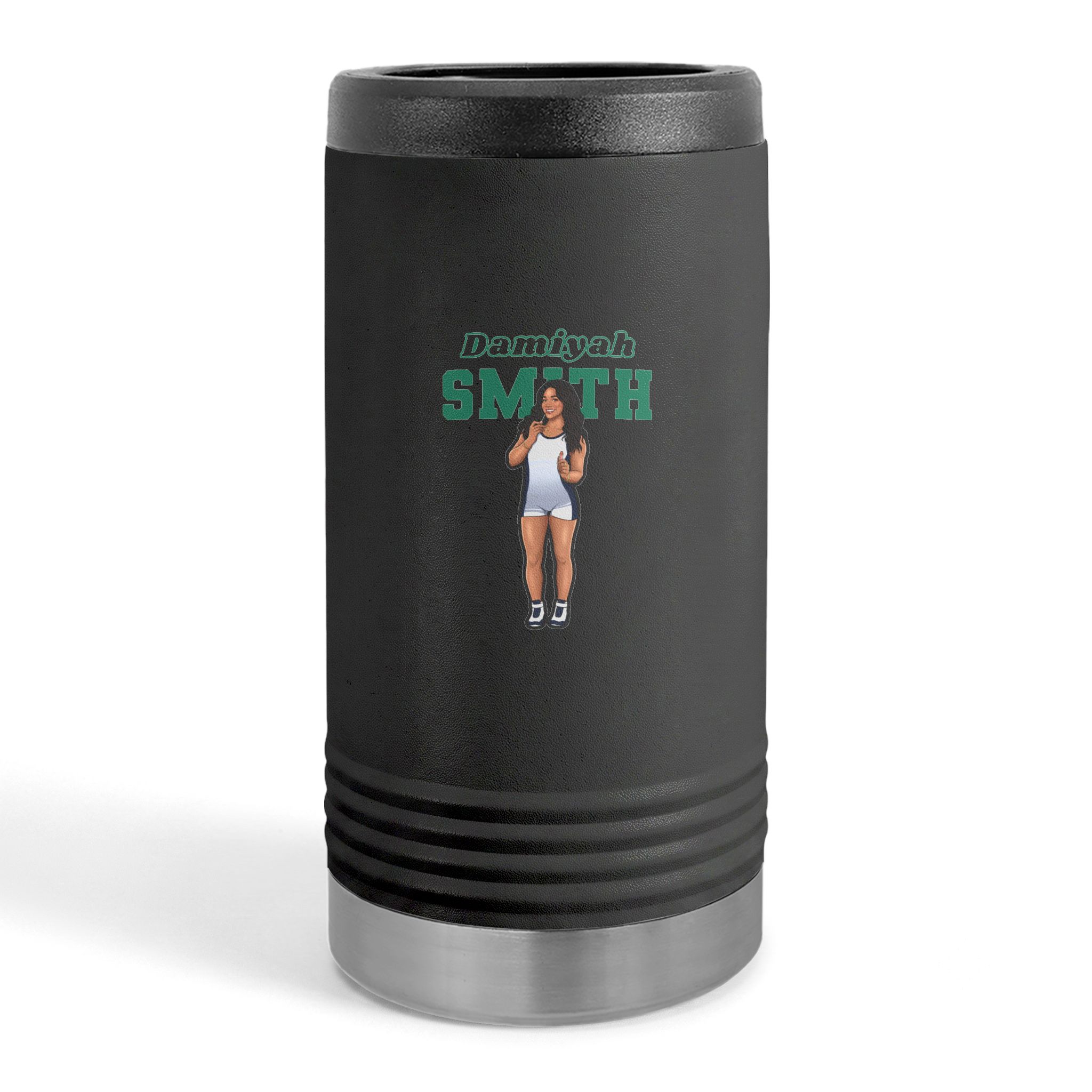 Slim Stainless Can Cooler — character_name_arch in Black